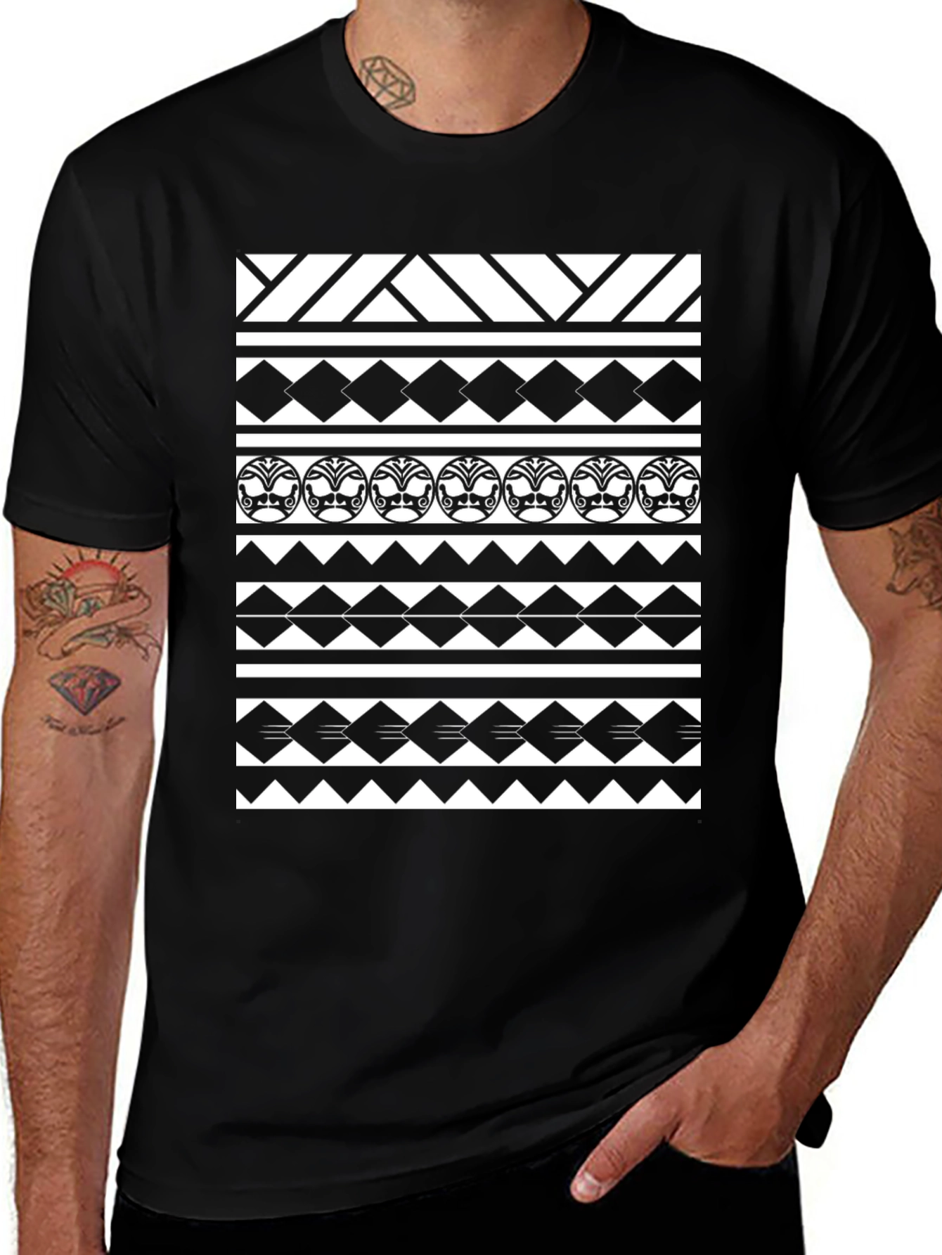 Tribal Pattern Tee - Black Graphic T-Shirt