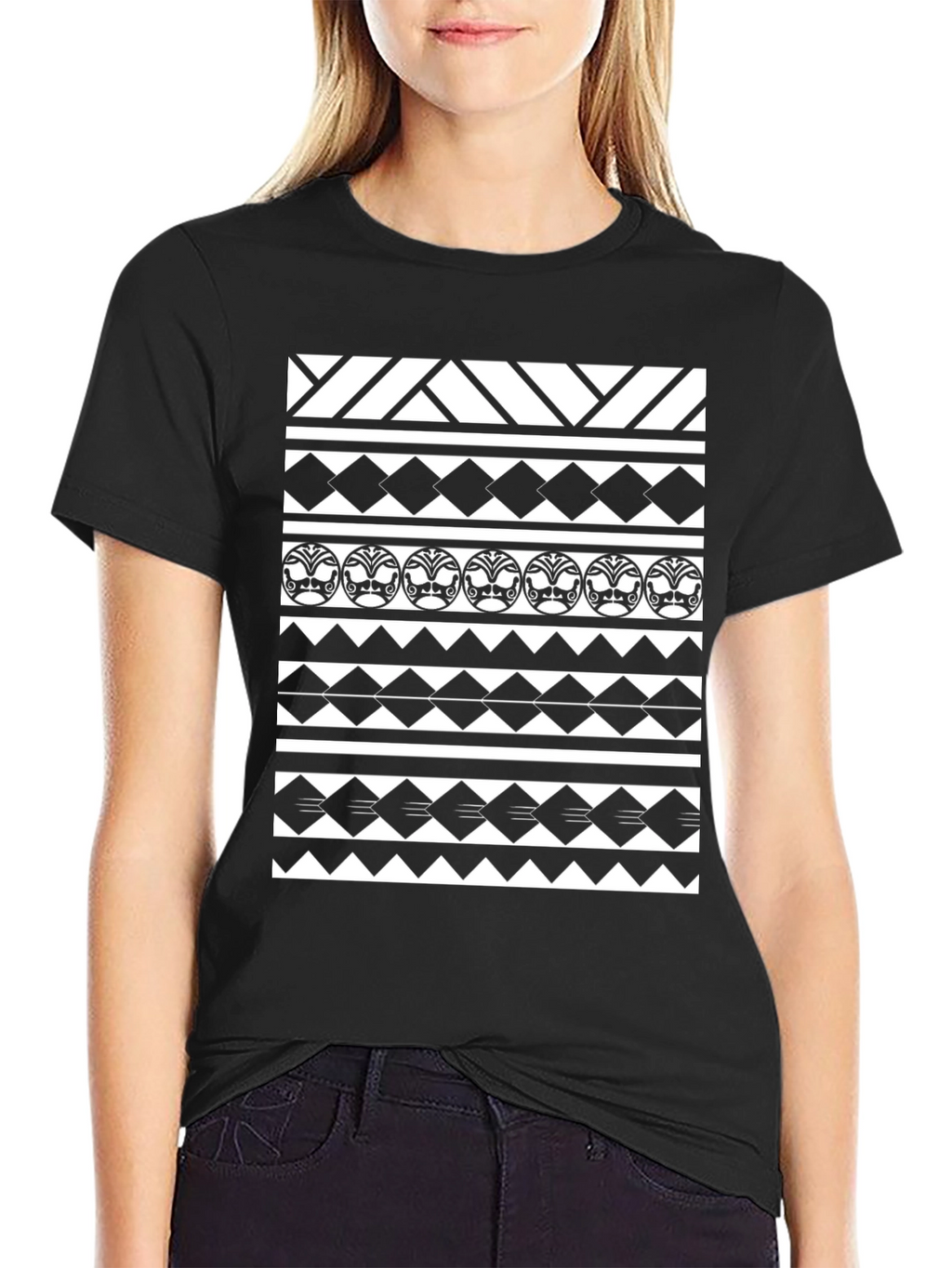 Tribal Pattern Tee - Black Graphic T-Shirt
