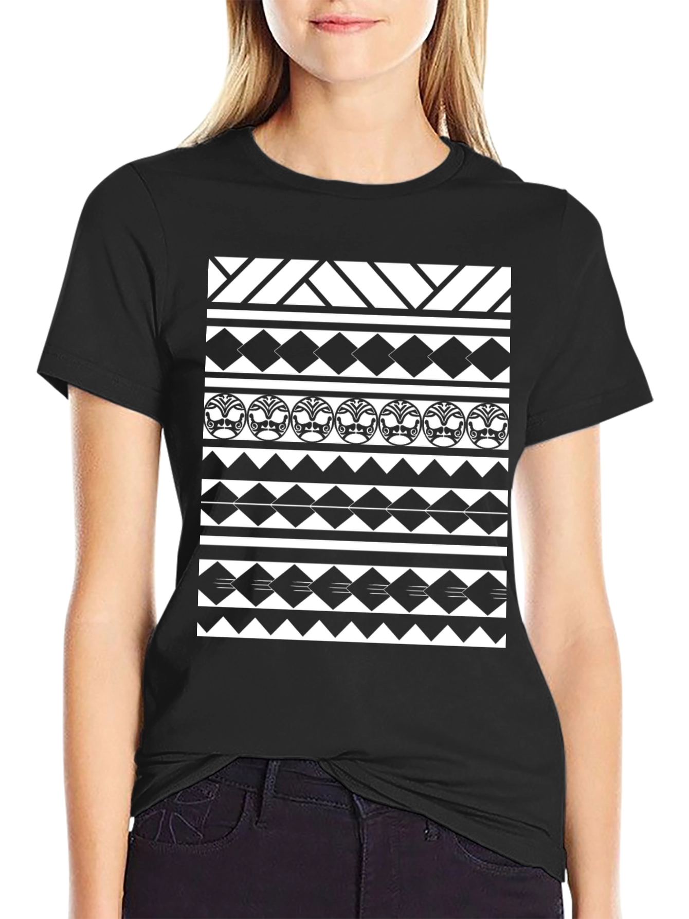 Tribal Pattern Tee - Black Graphic T-Shirt