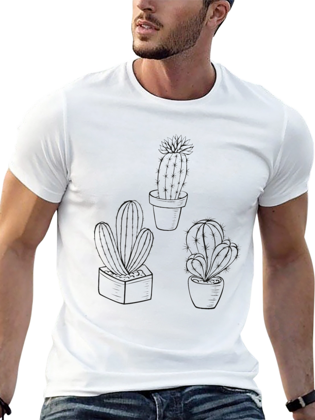 Mens Black Cactus Graphic Tee - Casual Style