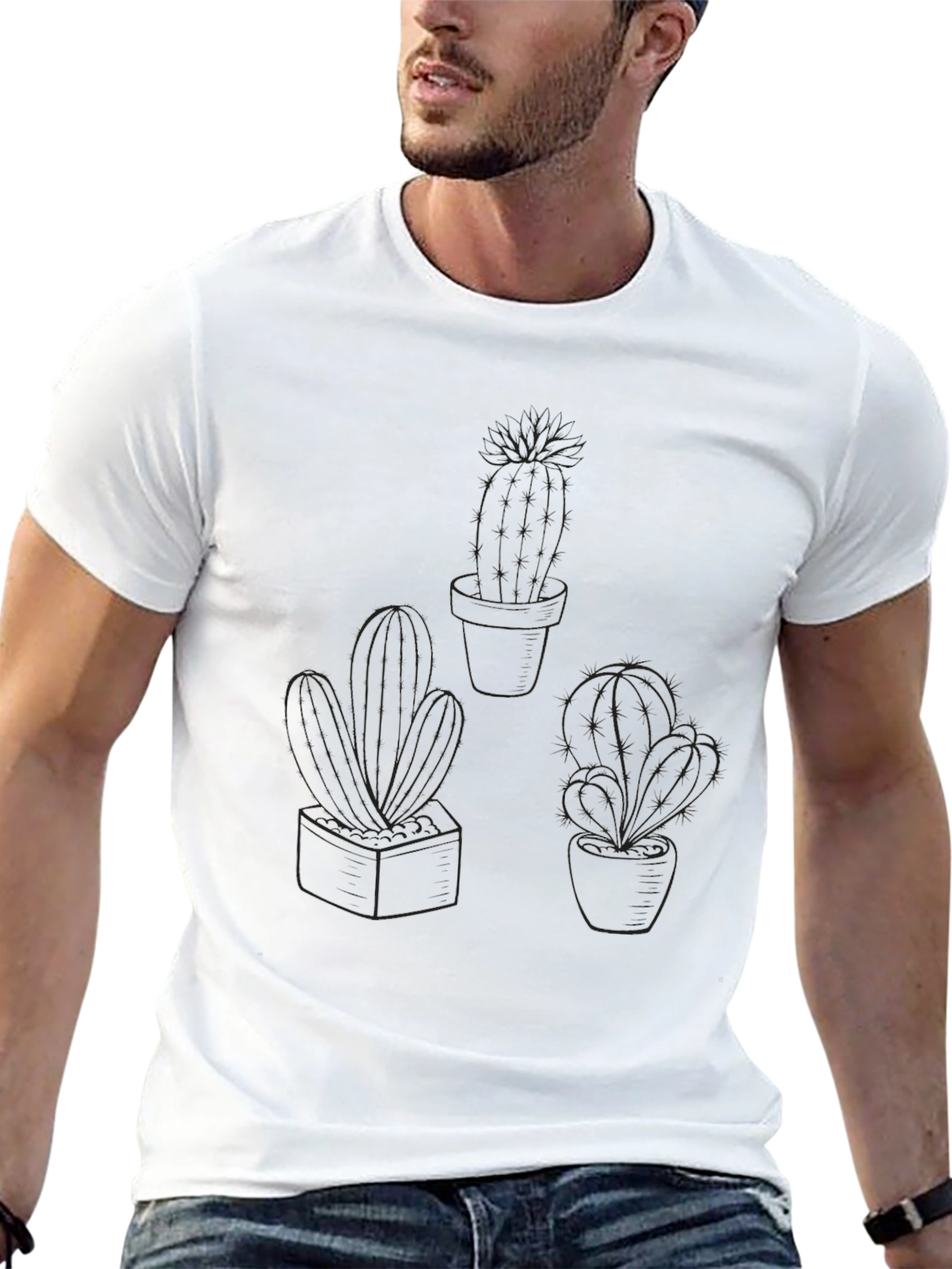 Mens Black Cactus Graphic Tee - Casual Style