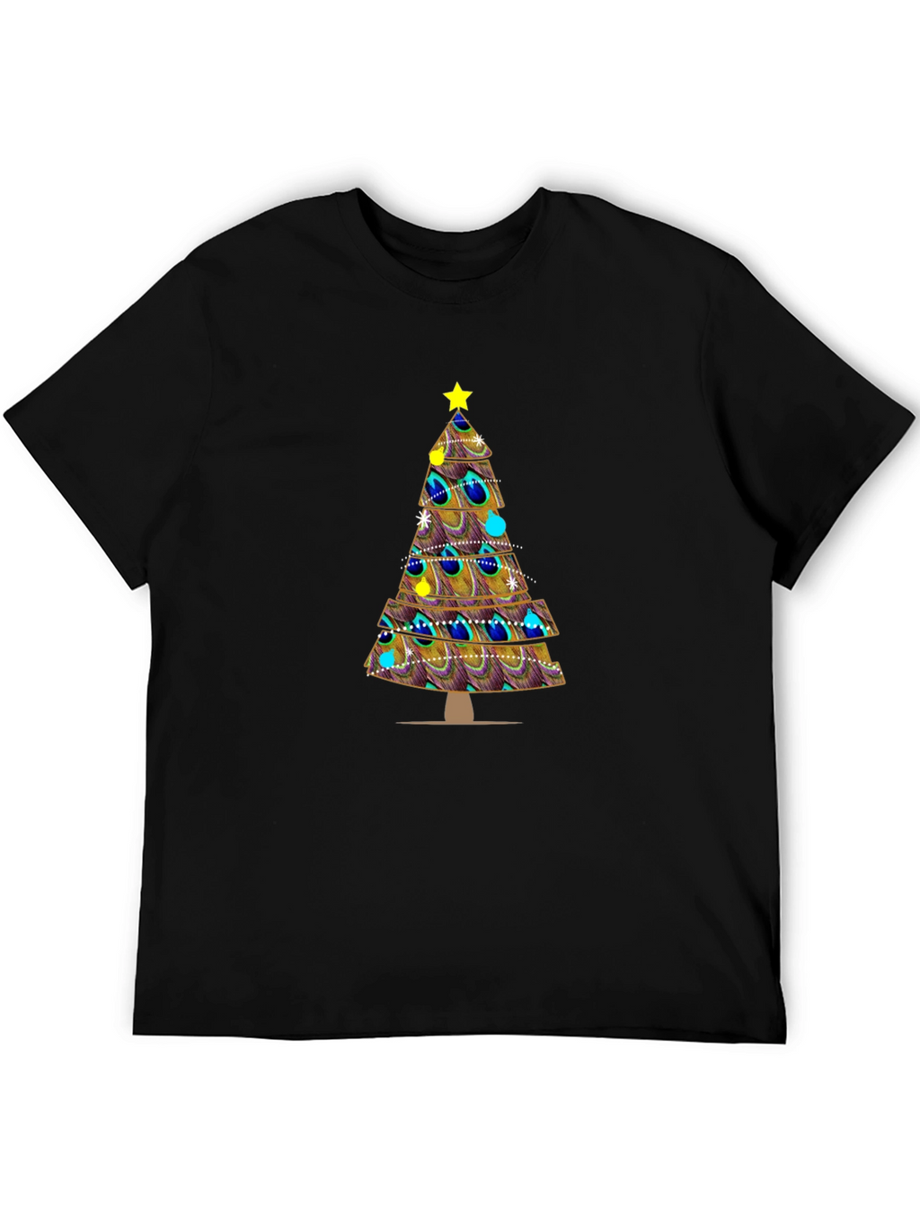 Peacock Feather Christmas Tree Graphic Tee