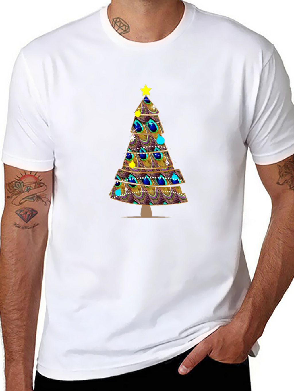 Peacock Feather Christmas Tree Graphic Tee