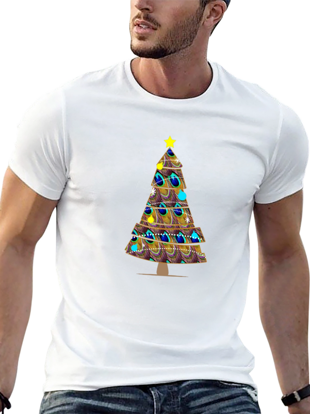 Peacock Feather Christmas Tree Graphic Tee