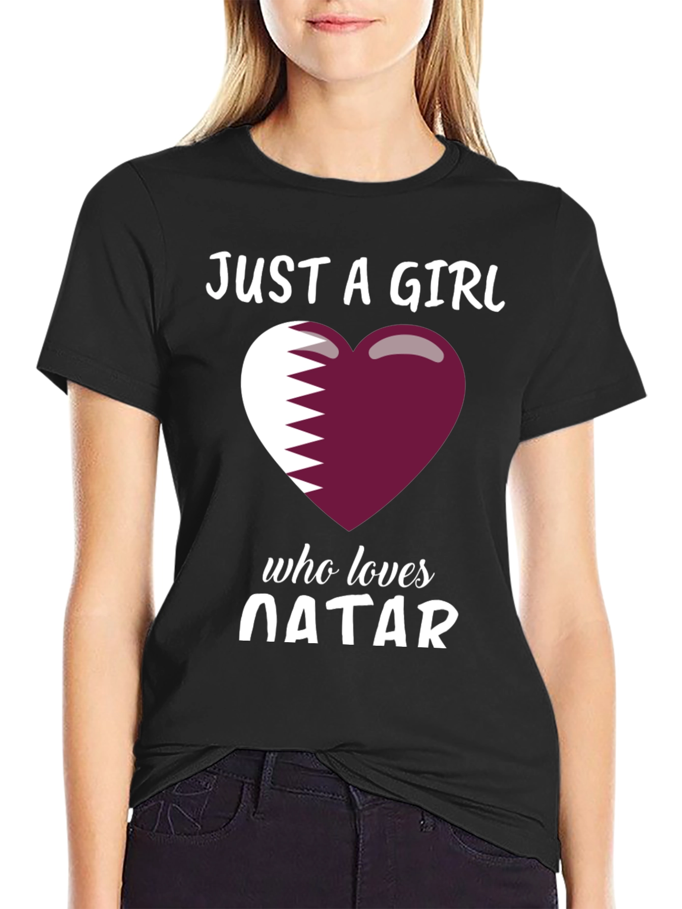 Qatar Flag Heart T-Shirt - Just a Girl Who Loves Qatar