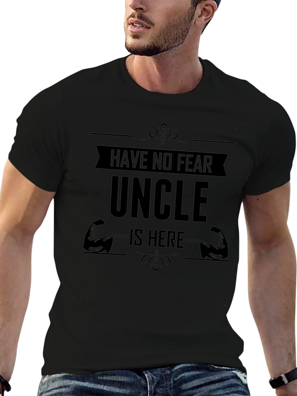Have No Fear Uncle Is Here Black T-Shirt