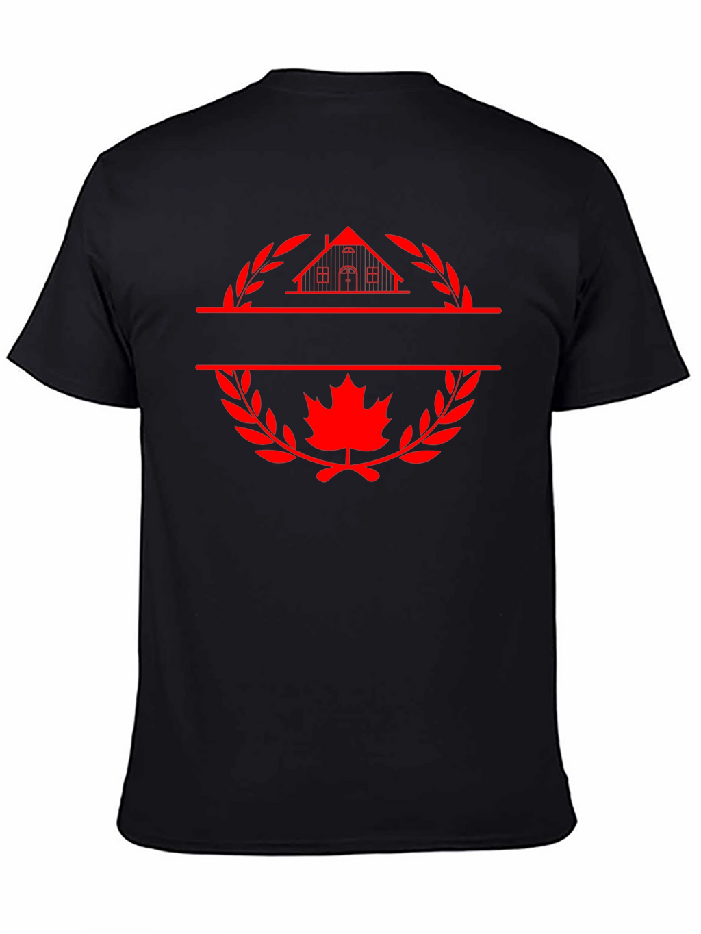 Black T-Shirt with House and Maple Leaf Graphic