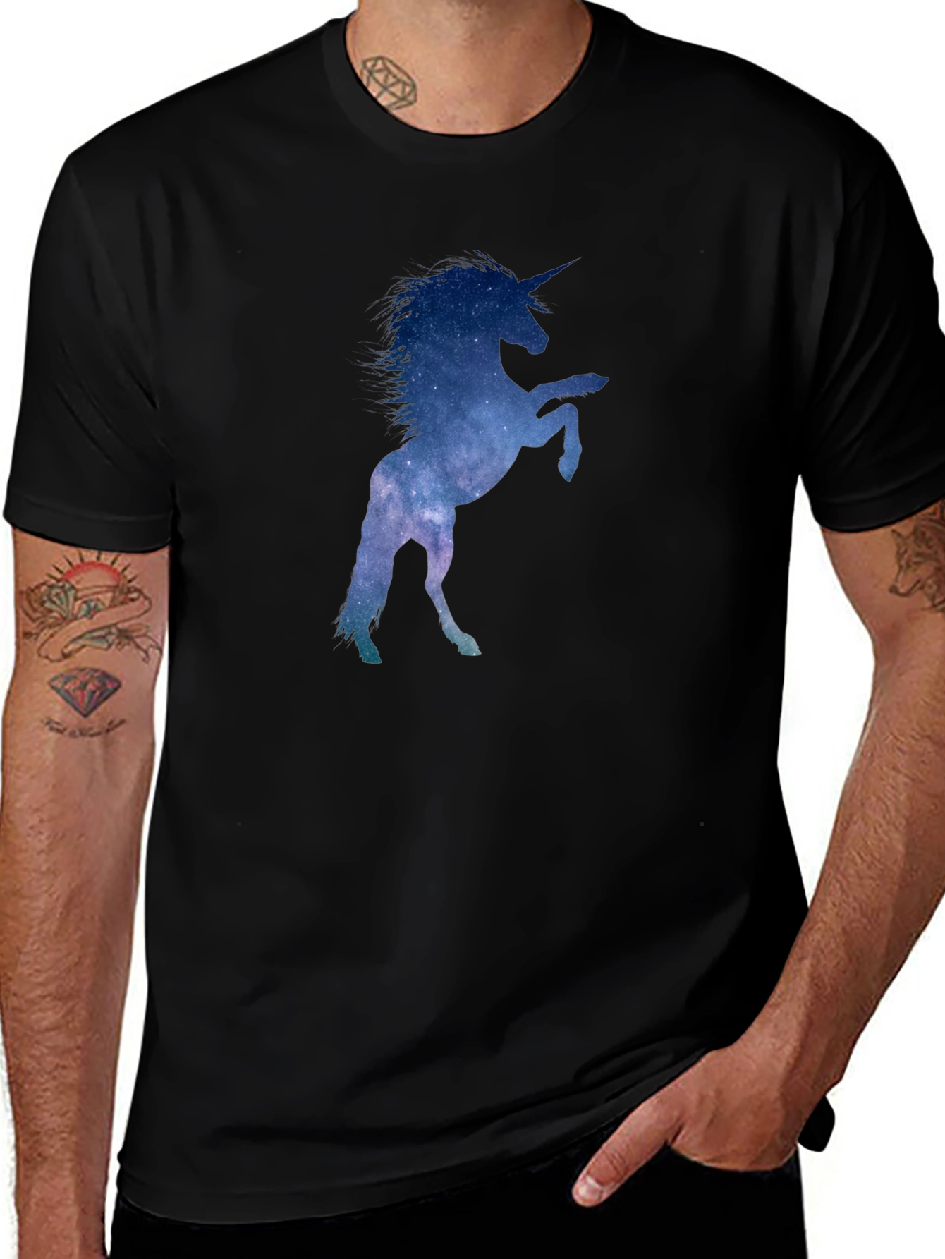 Unicorn Galaxy Silhouette T-Shirt - Black Cotton Tee