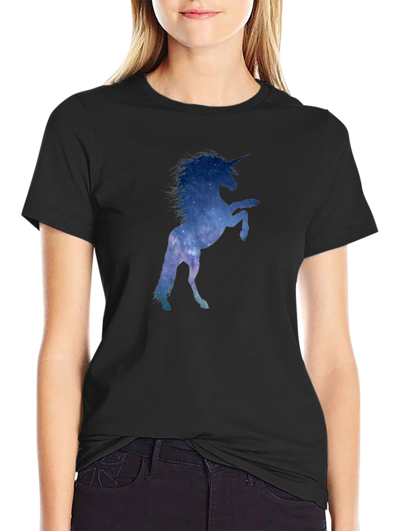Unicorn Galaxy Silhouette T-Shirt - Black Cotton Tee