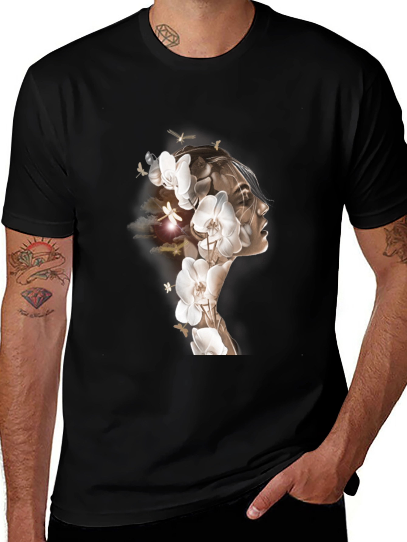 Orchid Woman Graphic Tee - Stylish Black T-Shirt