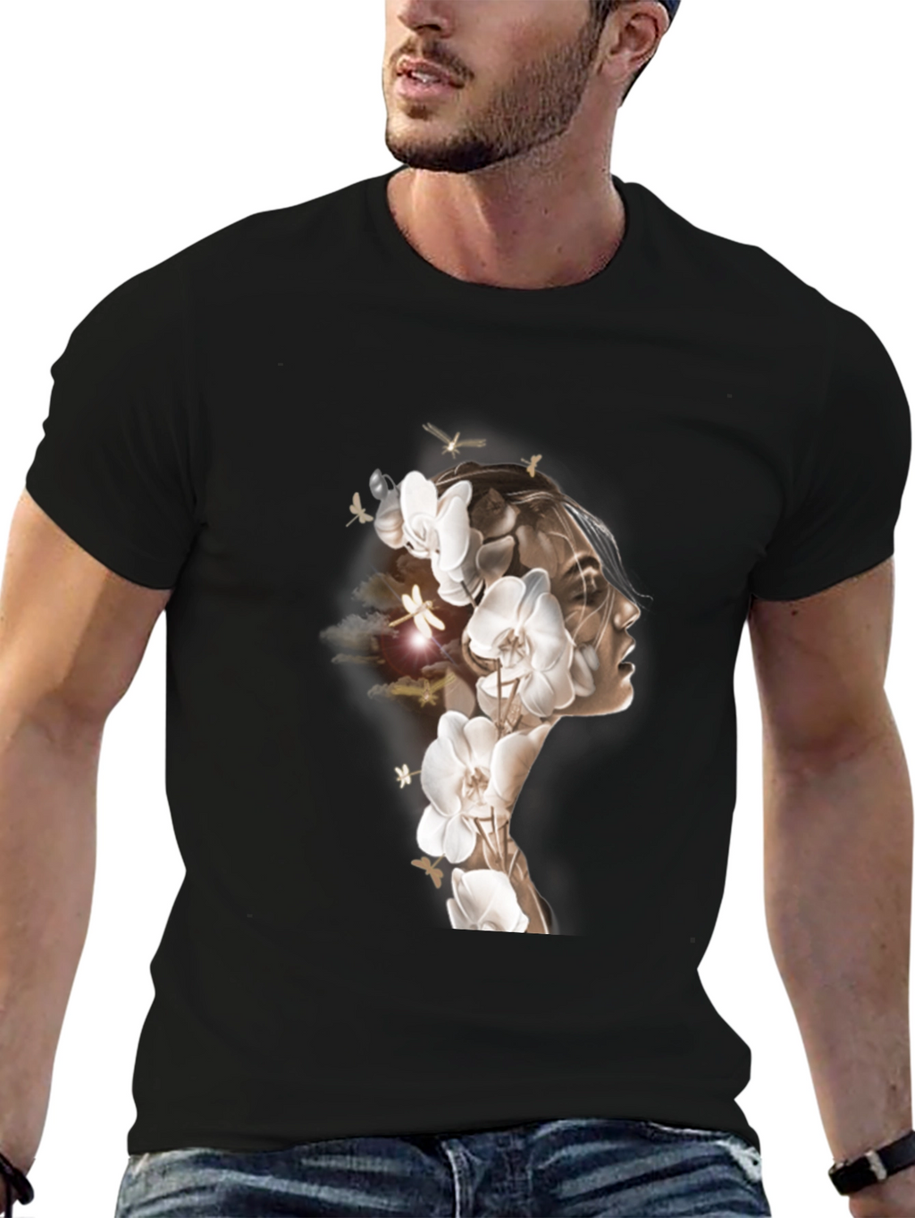 Orchid Woman Graphic Tee - Stylish Black T-Shirt