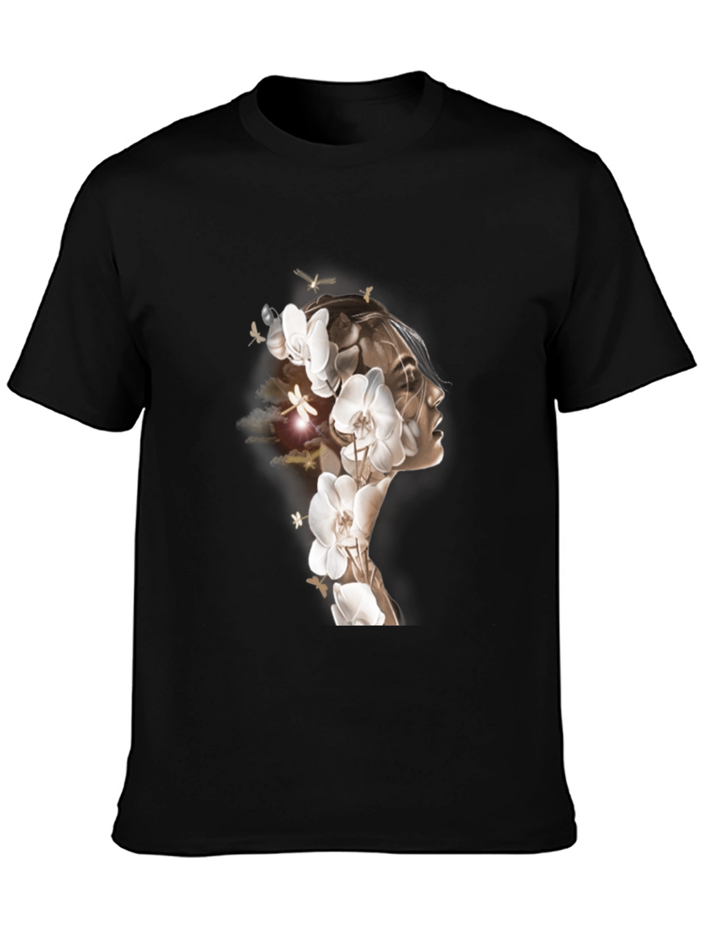 Orchid Woman Graphic Tee - Stylish Black T-Shirt