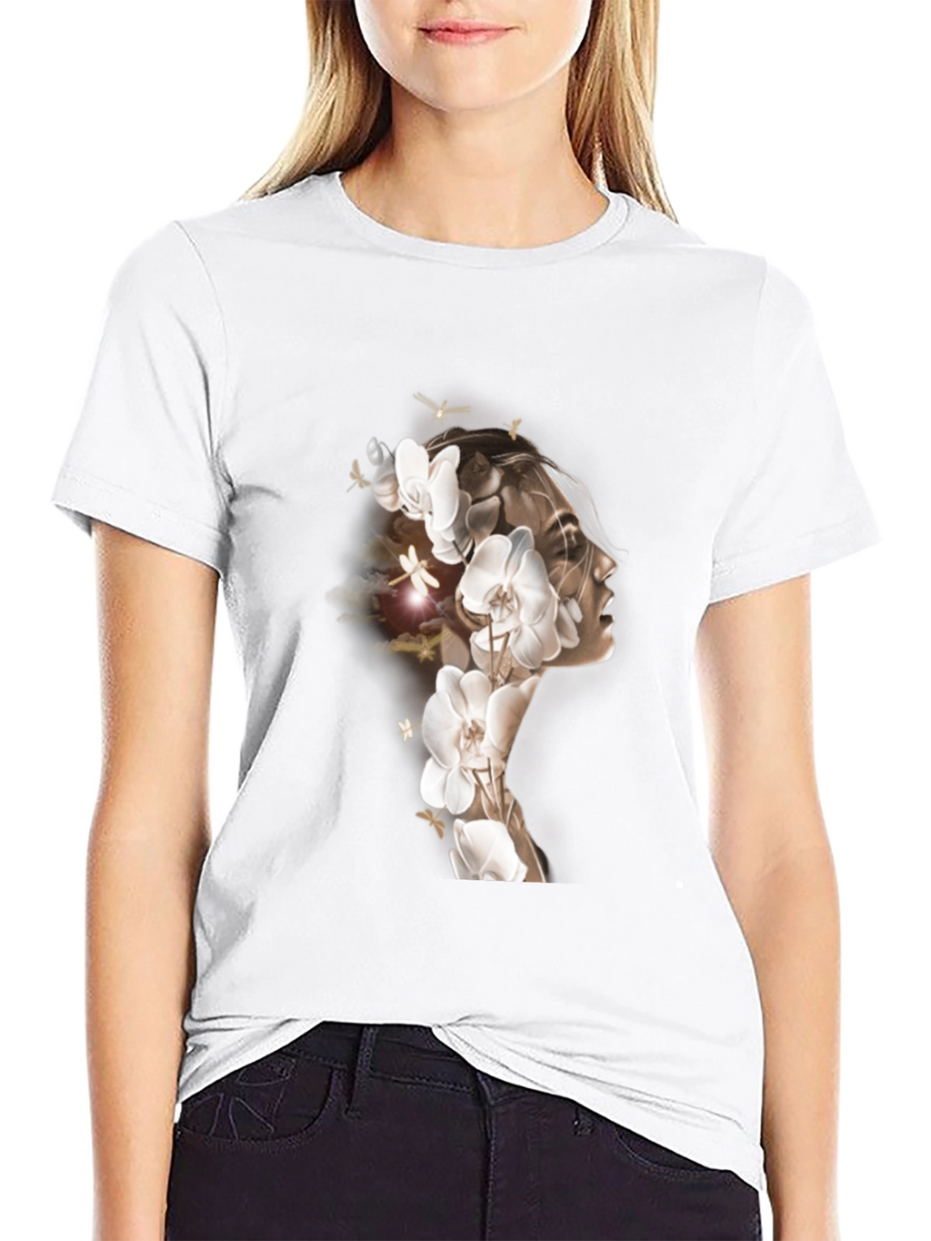 Orchid Woman Graphic Tee - Stylish Black T-Shirt