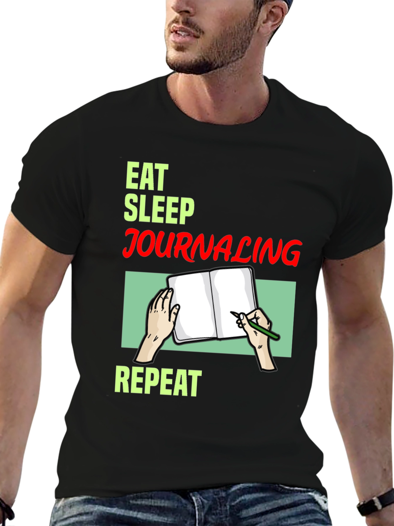 Eat Sleep Journaling Repeat T-Shirt - Black
