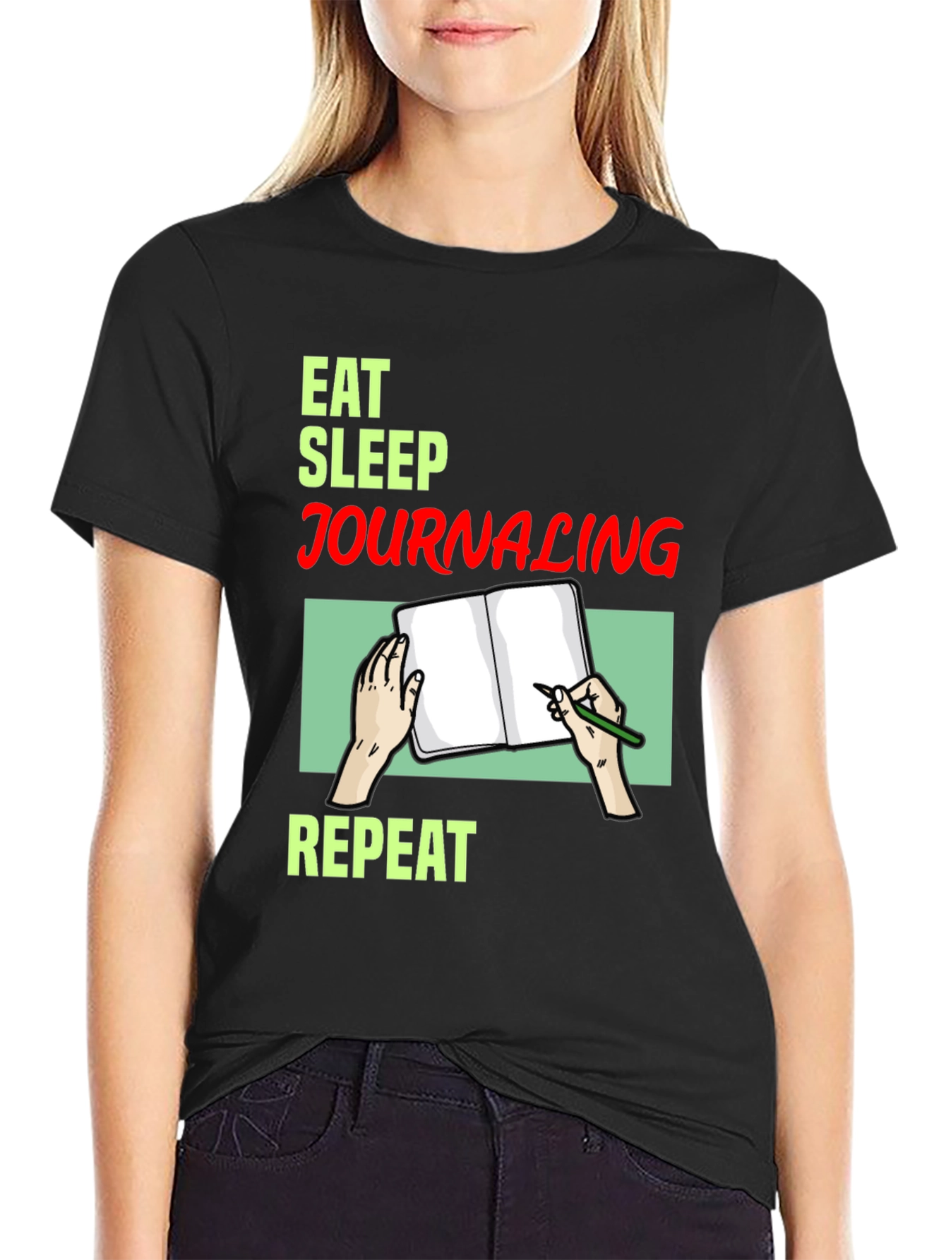 Eat Sleep Journaling Repeat T-Shirt - Black