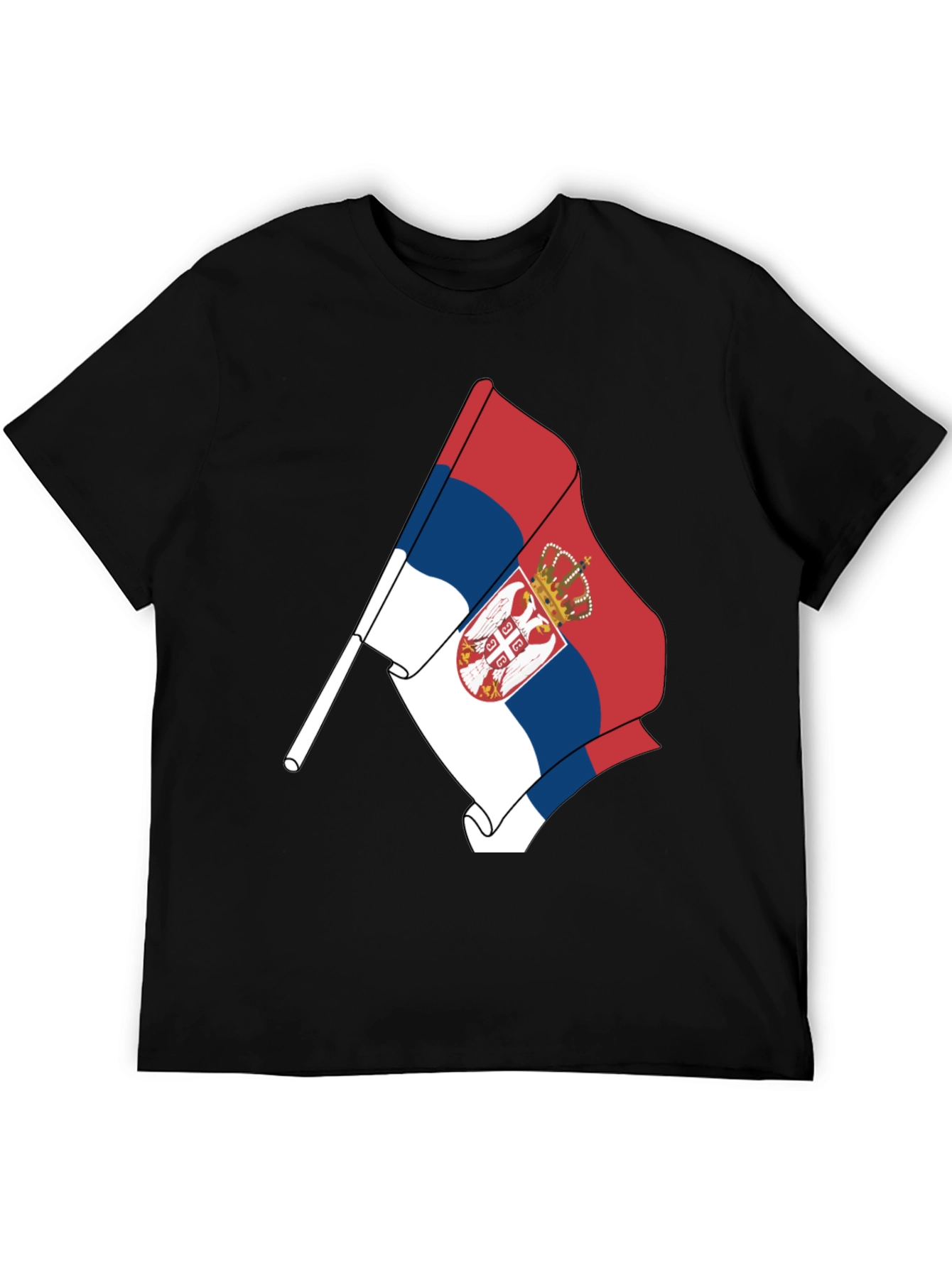 Serbia Flag Graphic Tee - Black Cotton Comfort