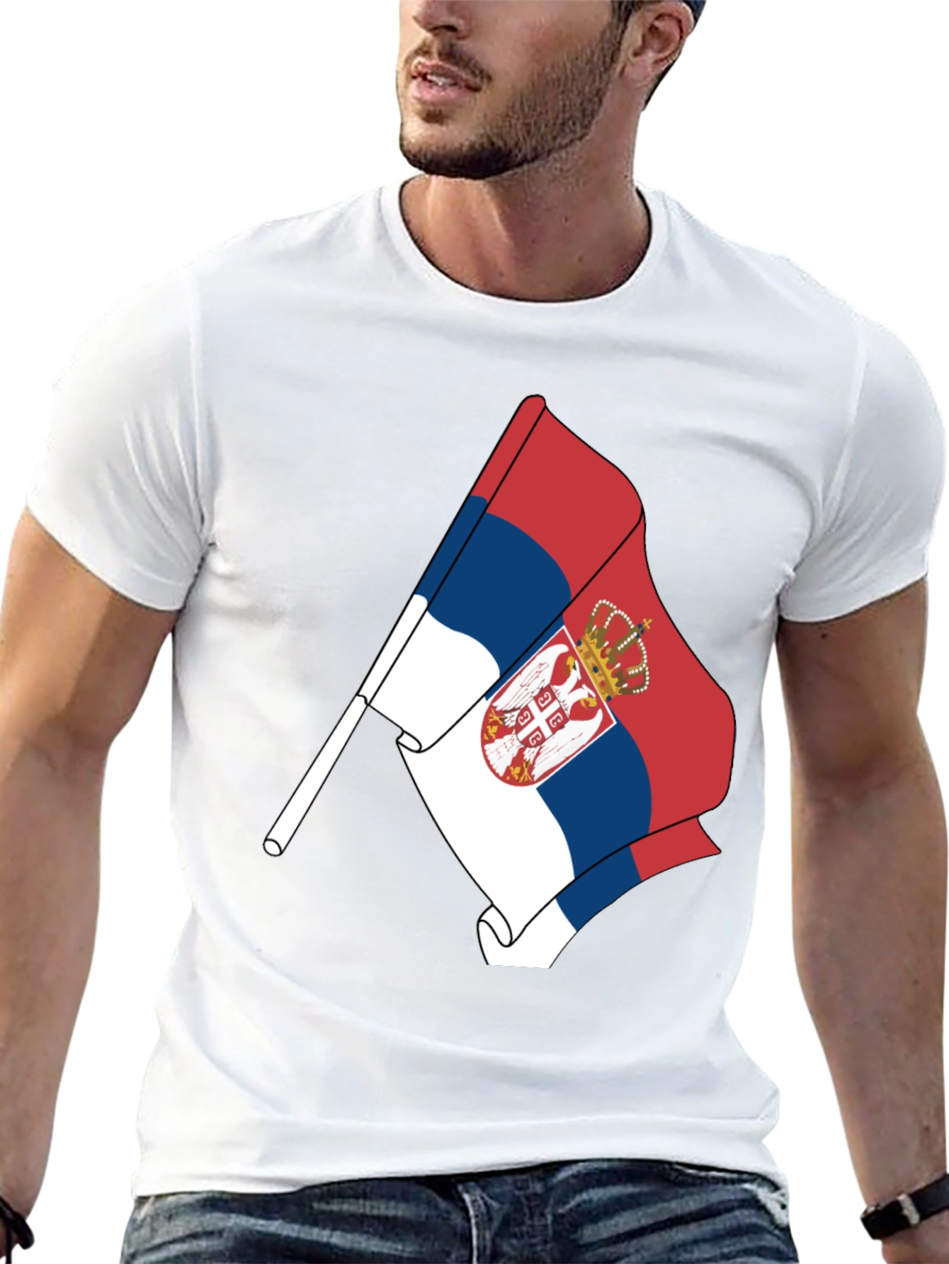 Serbia Flag Graphic Tee - Black Cotton Comfort