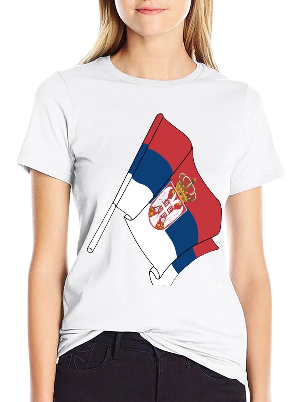 Serbia Flag Graphic Tee - Black Cotton Comfort
