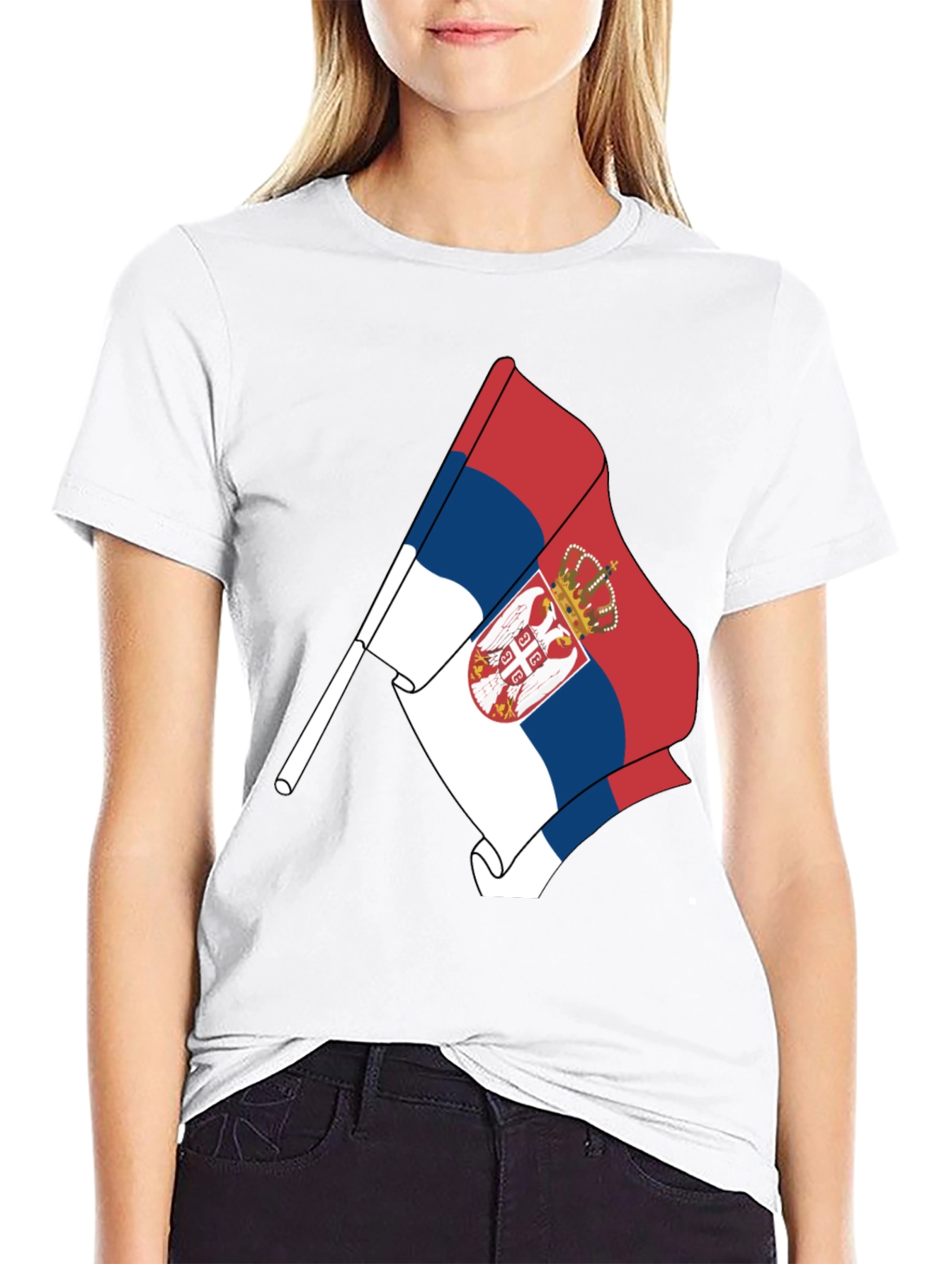 Serbia Flag Graphic Tee - Black Cotton Comfort