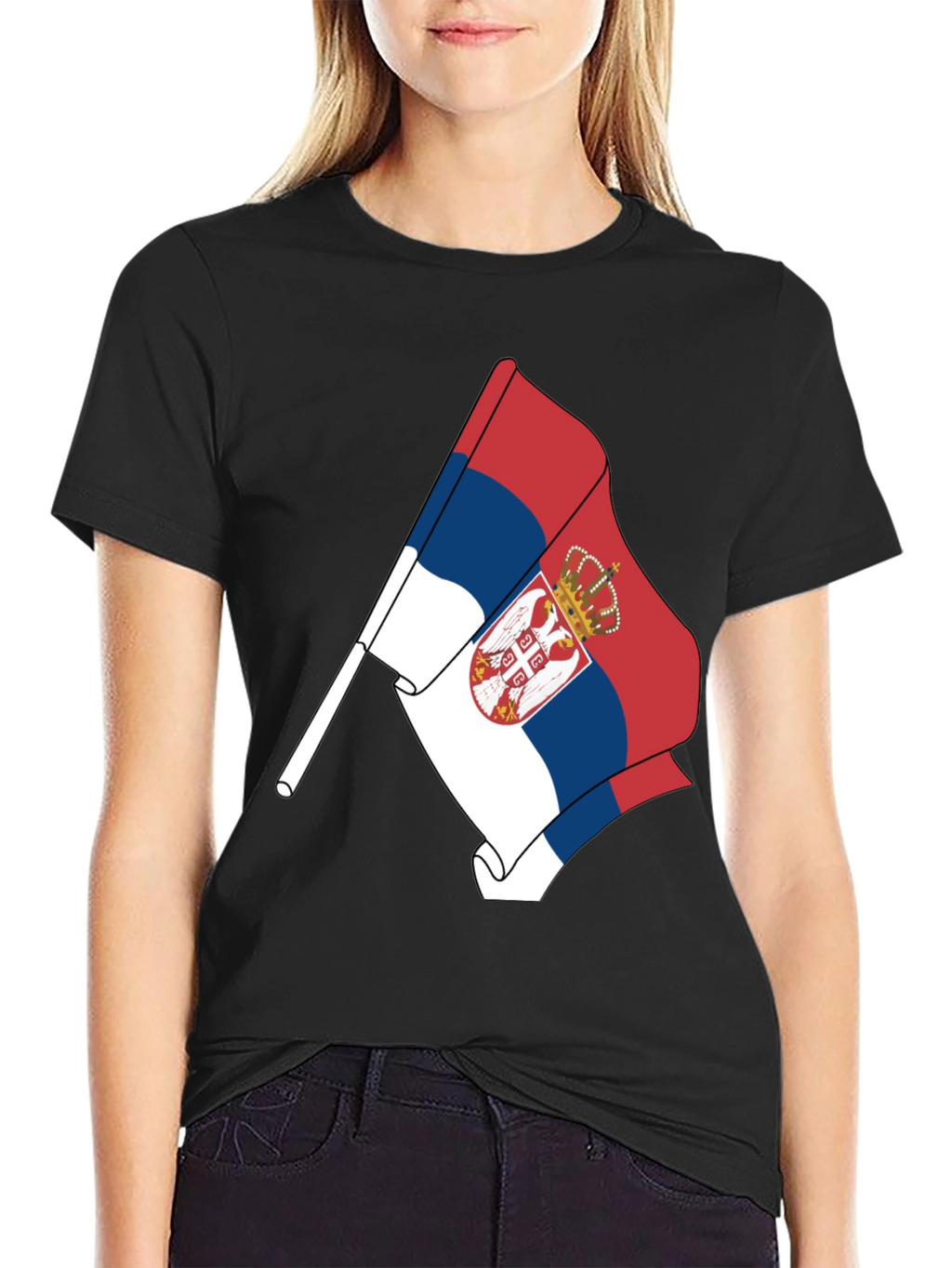 Serbia Flag Graphic Tee - Black Cotton Comfort