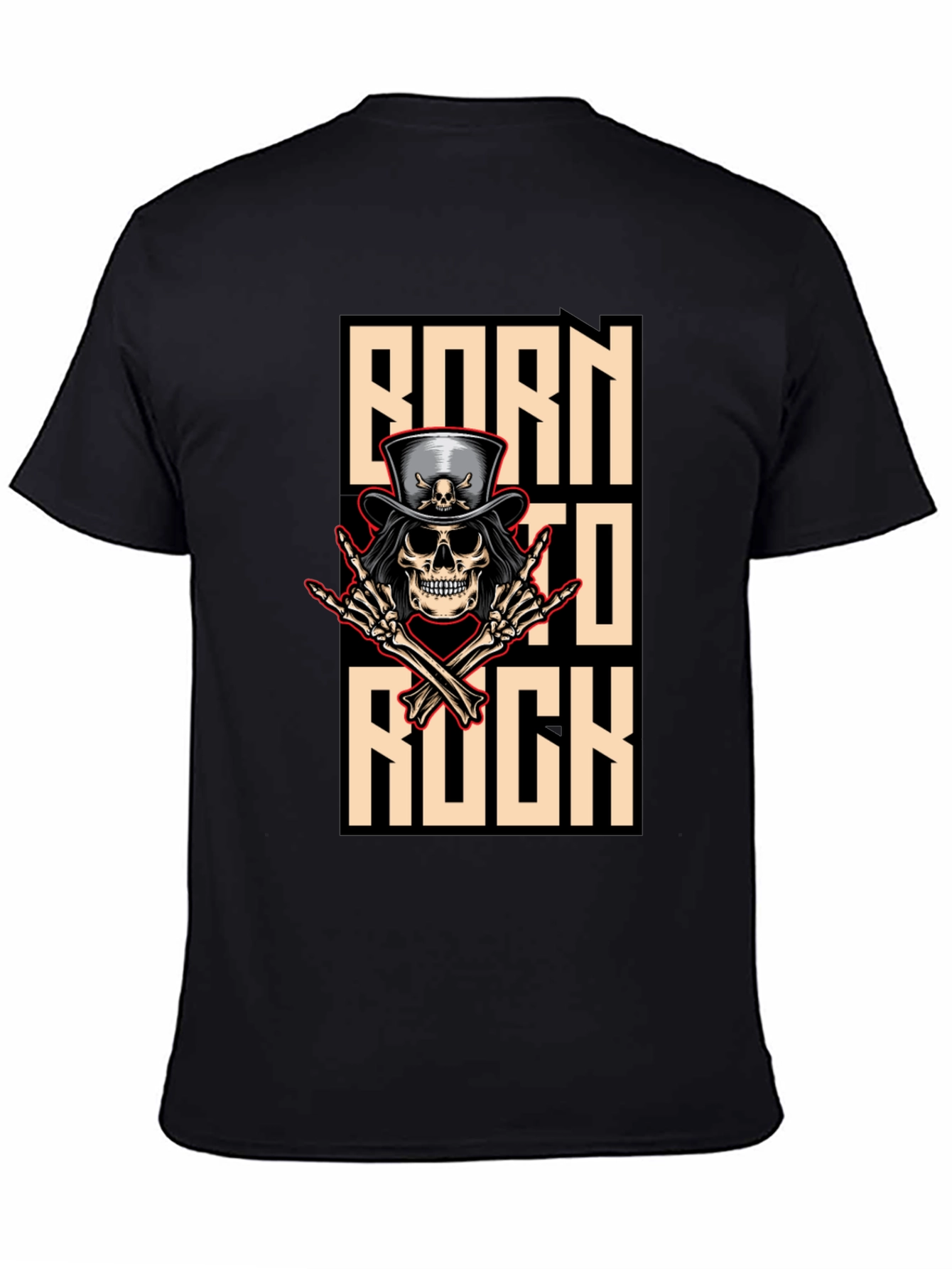 Born To Rock T-Shirt Skull & Top Hat