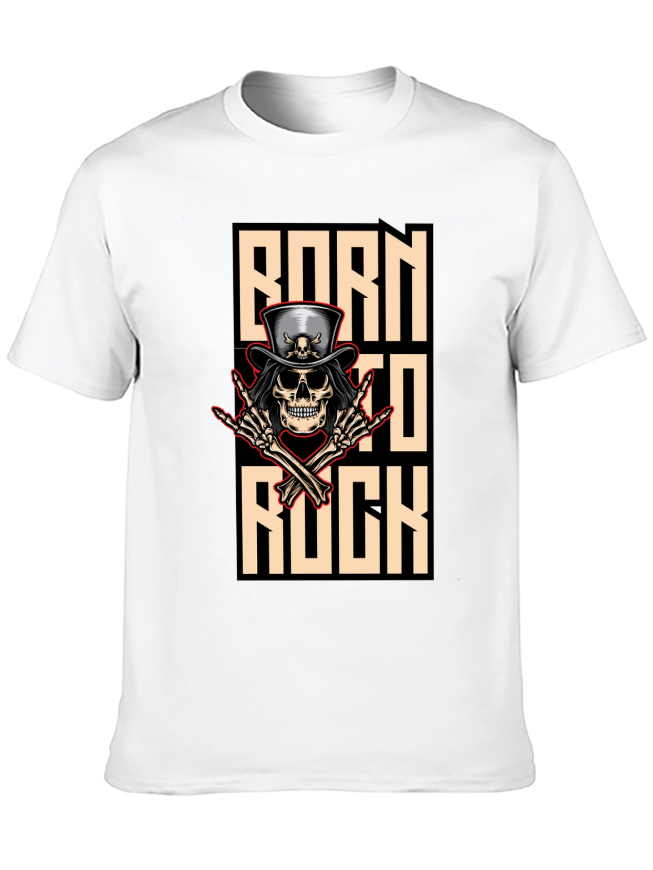 Born To Rock T-Shirt Skull & Top Hat