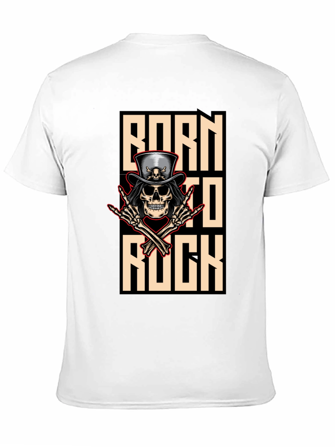 Born To Rock T-Shirt Skull & Top Hat