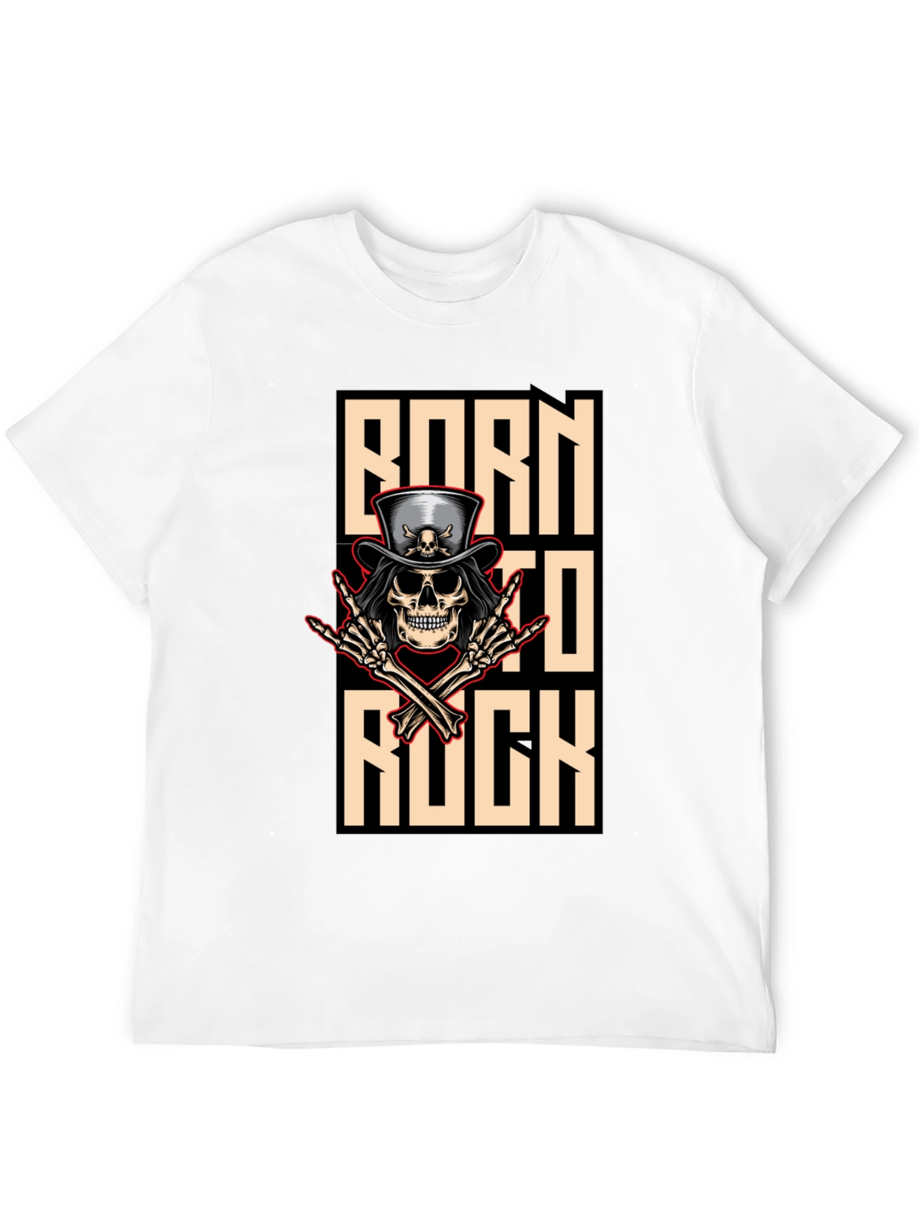 Born To Rock T-Shirt Skull & Top Hat