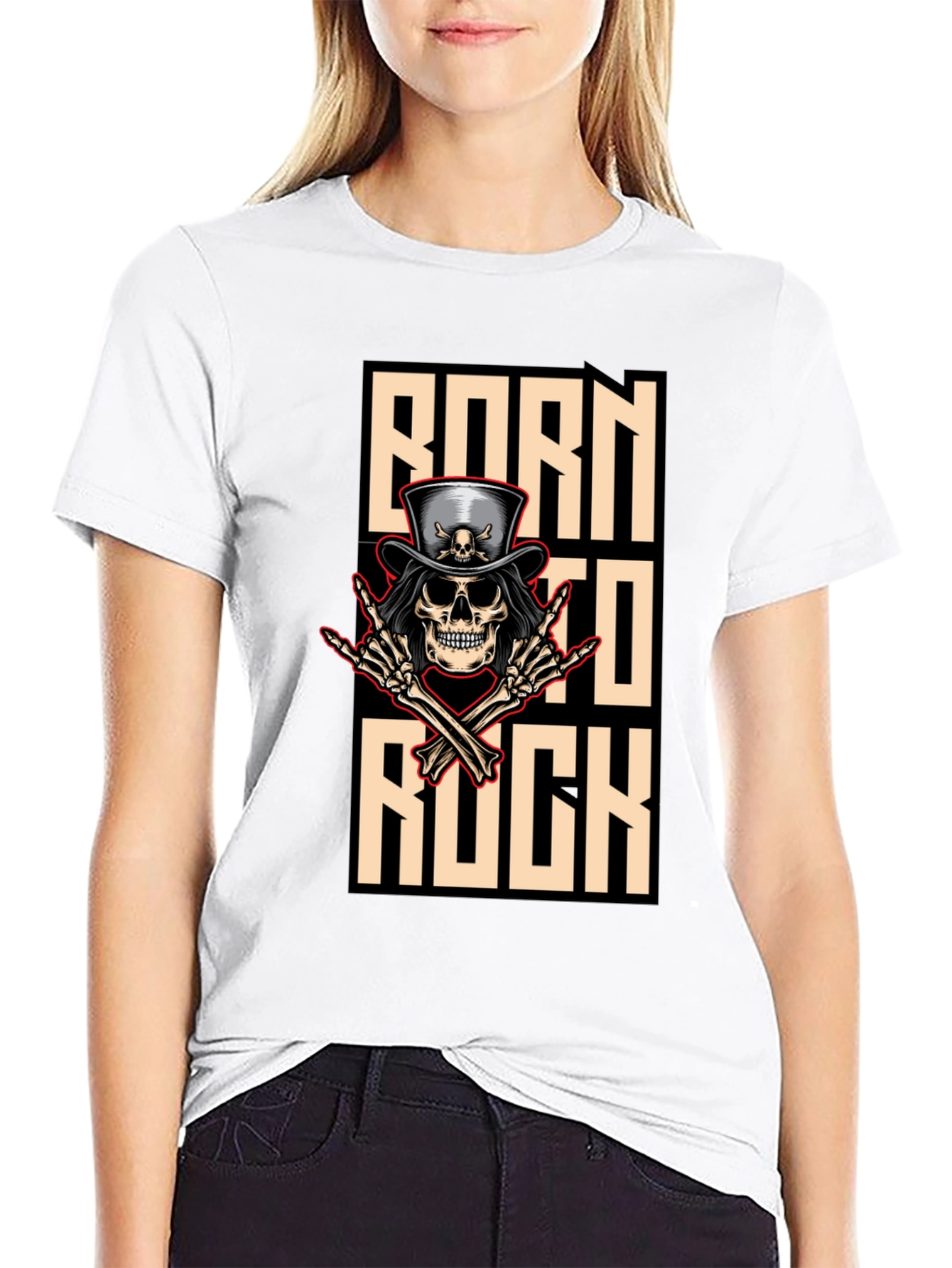 Born To Rock T-Shirt Skull & Top Hat