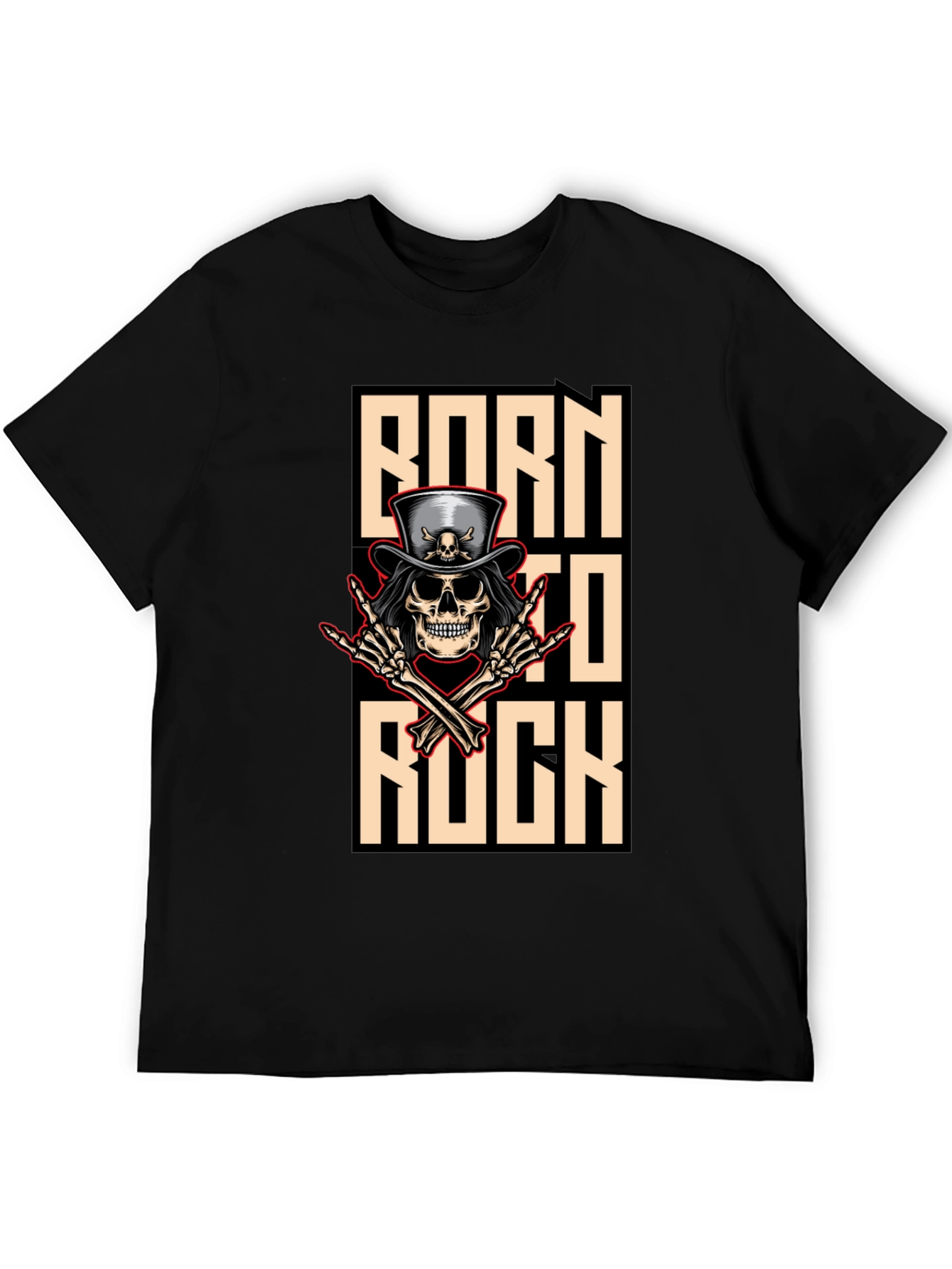 Born To Rock T-Shirt Skull & Top Hat