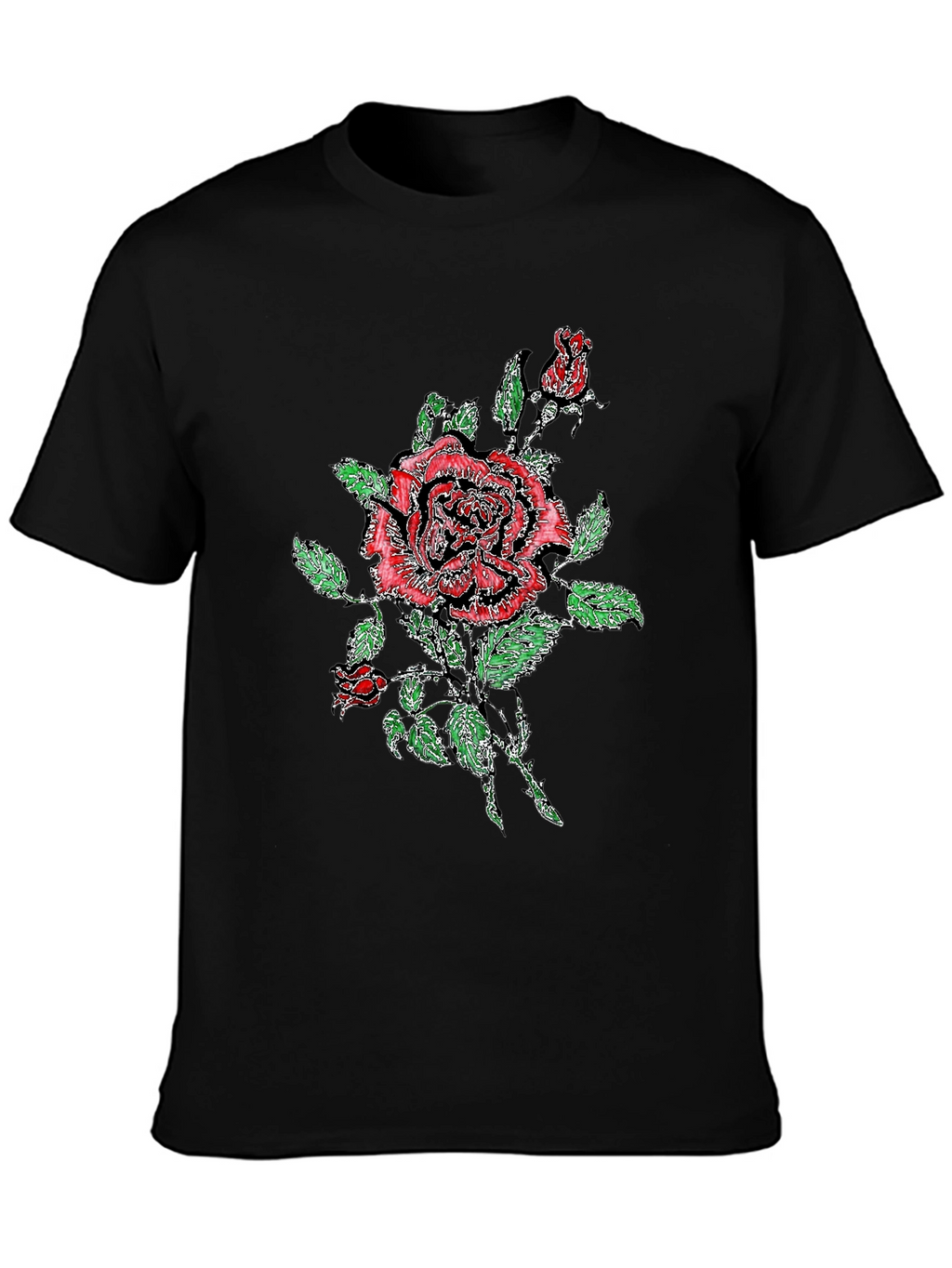 Black T-Shirt with Floral Rose Print