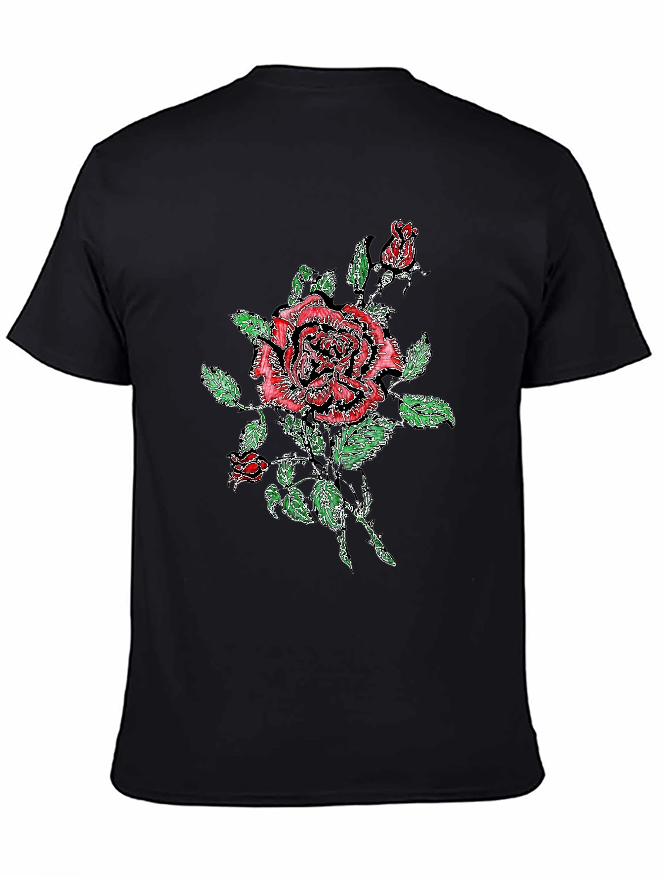 Black T-Shirt with Floral Rose Print