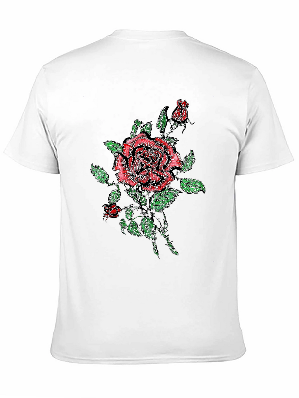 Black T-Shirt with Floral Rose Print