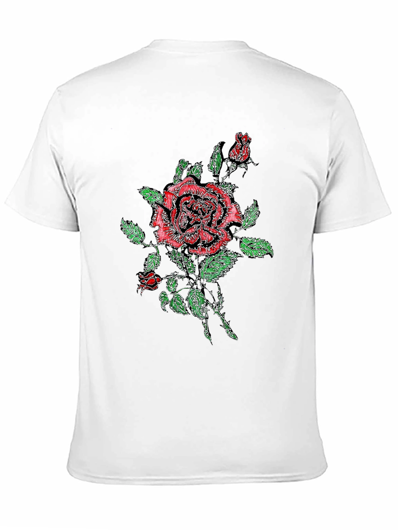 Black T-Shirt with Floral Rose Print