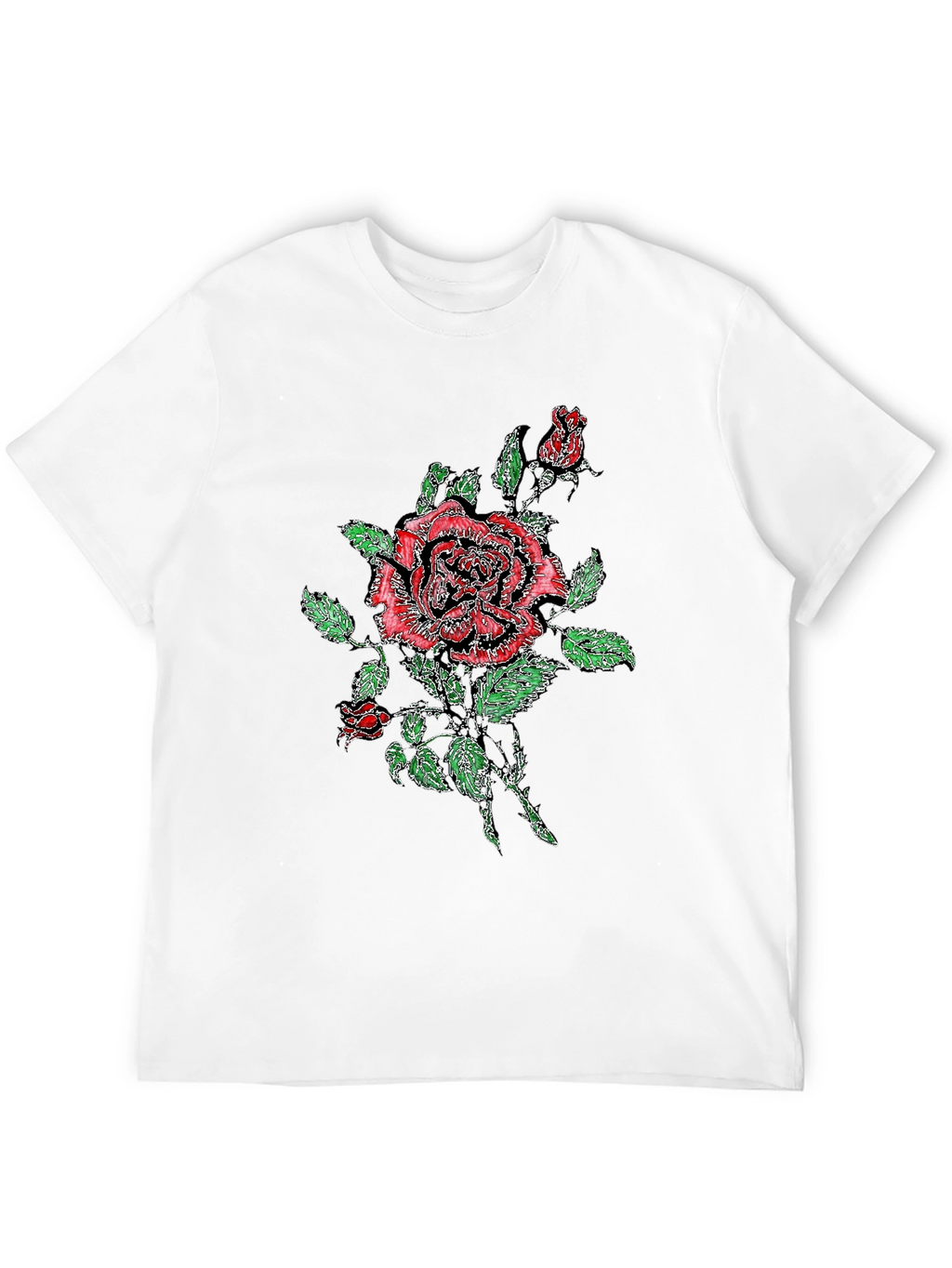 Black T-Shirt with Floral Rose Print