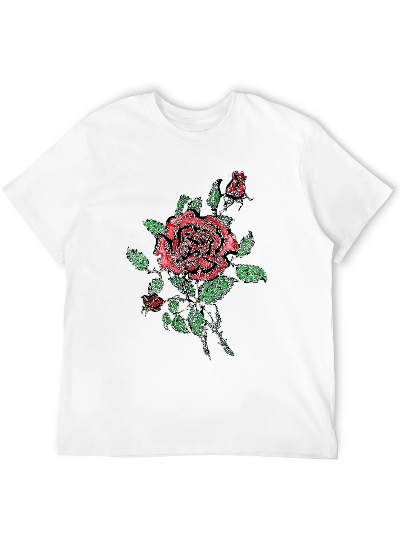 Black T-Shirt with Floral Rose Print