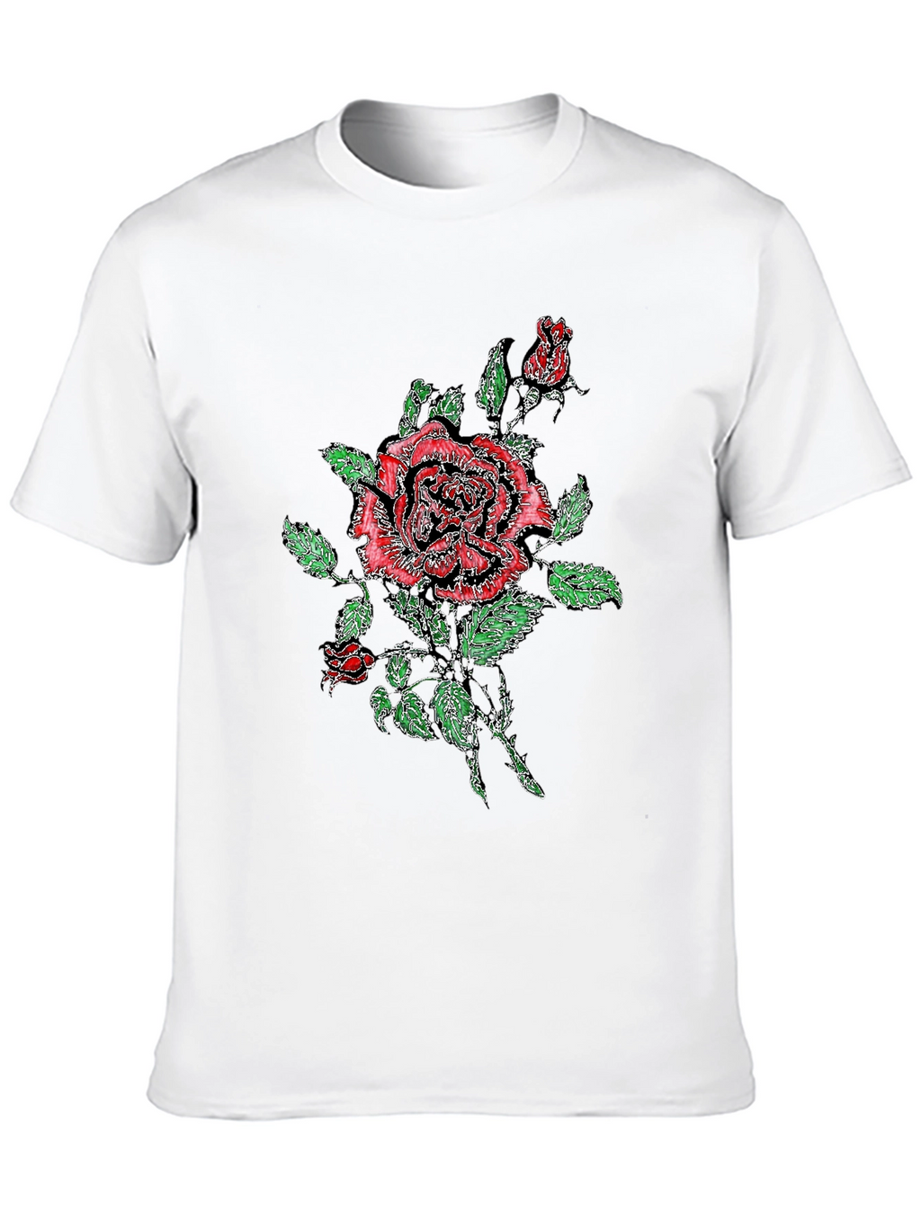 Black T-Shirt with Floral Rose Print