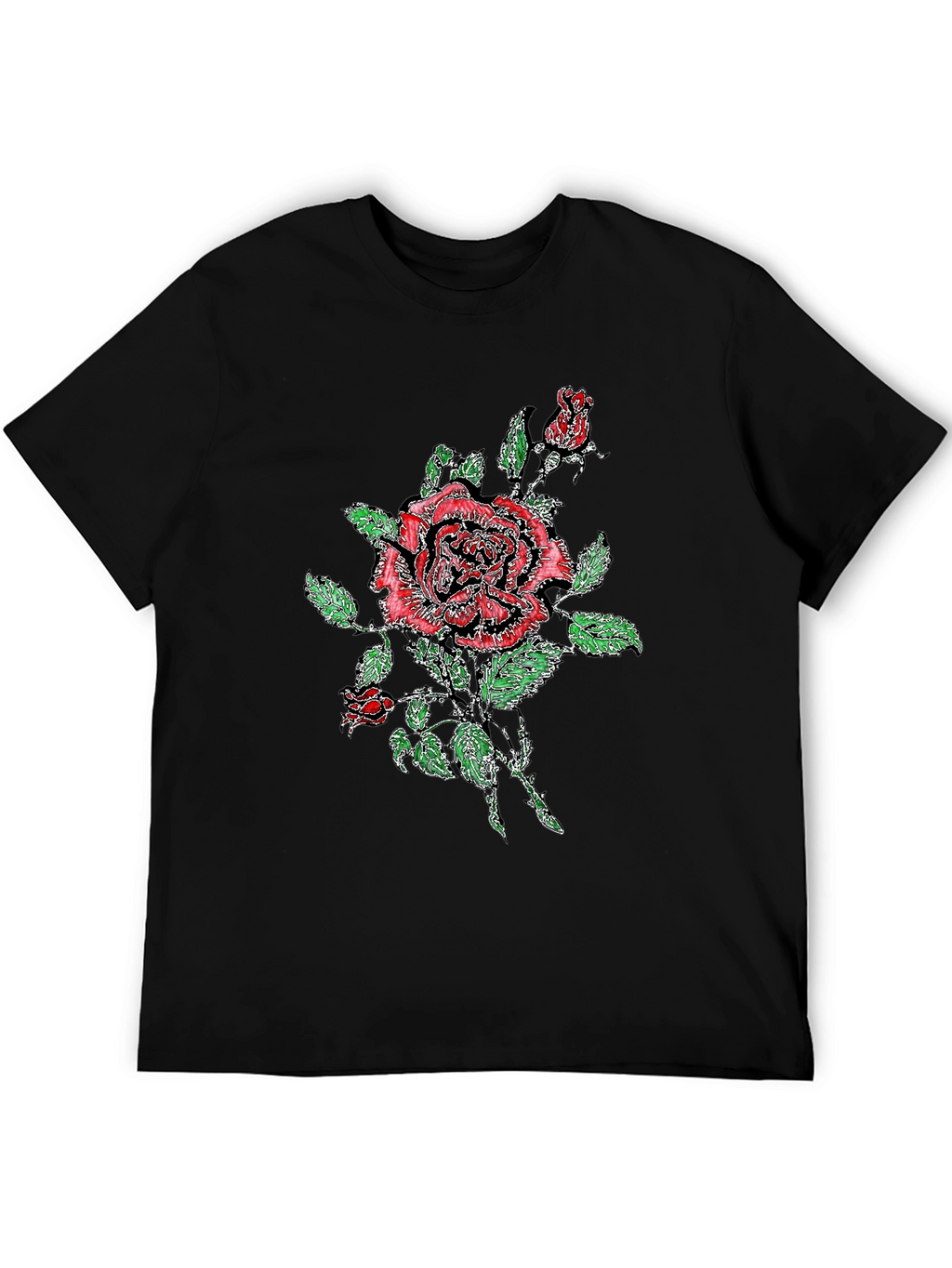 Black T-Shirt with Floral Rose Print