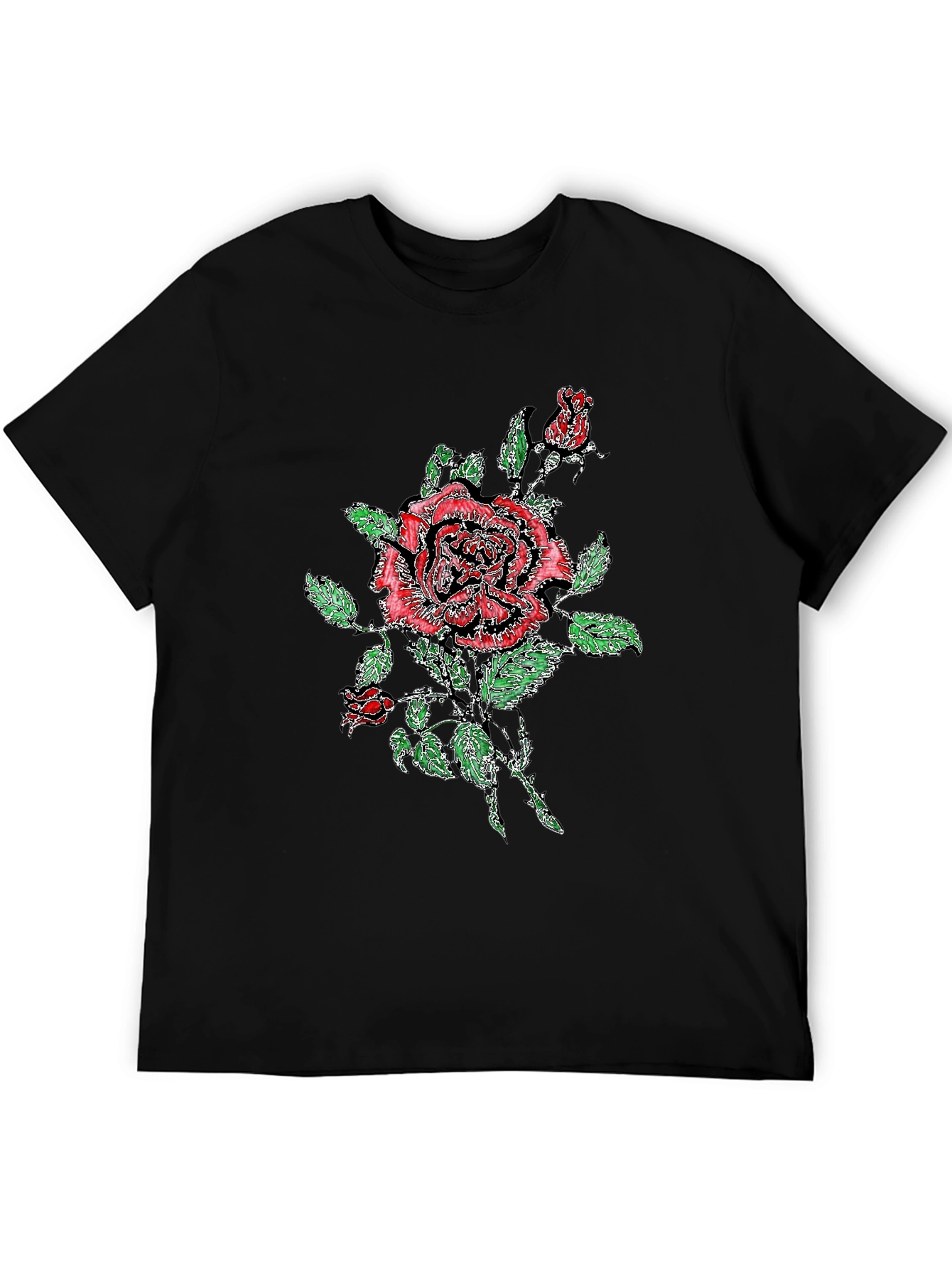 Black T-Shirt with Floral Rose Print
