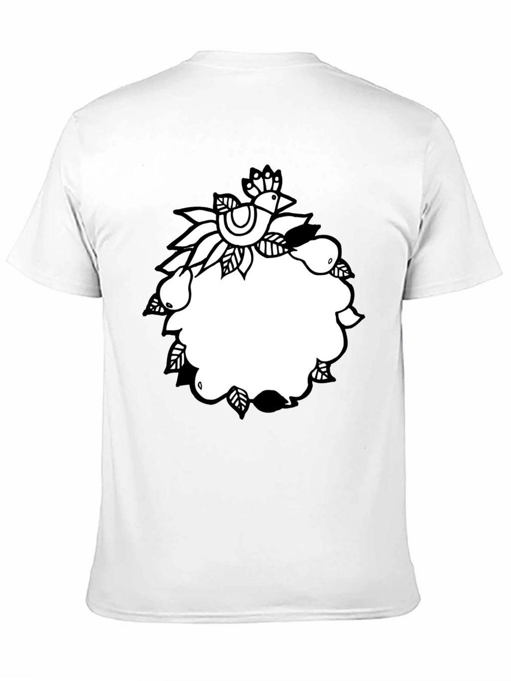 Black Tee with Folk Art Bird and Pear Design