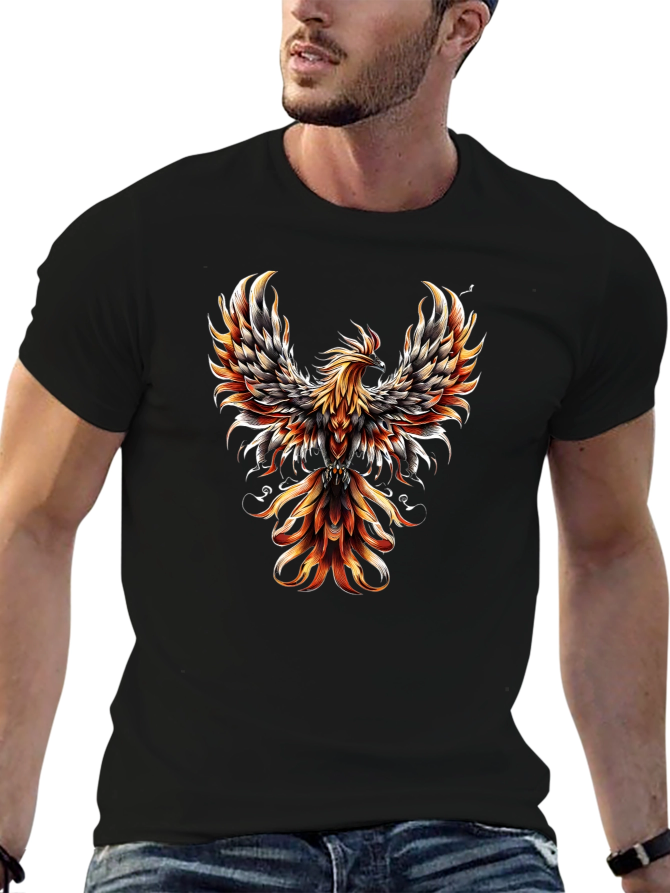 Phoenix Graphic Print Black T-Shirt
