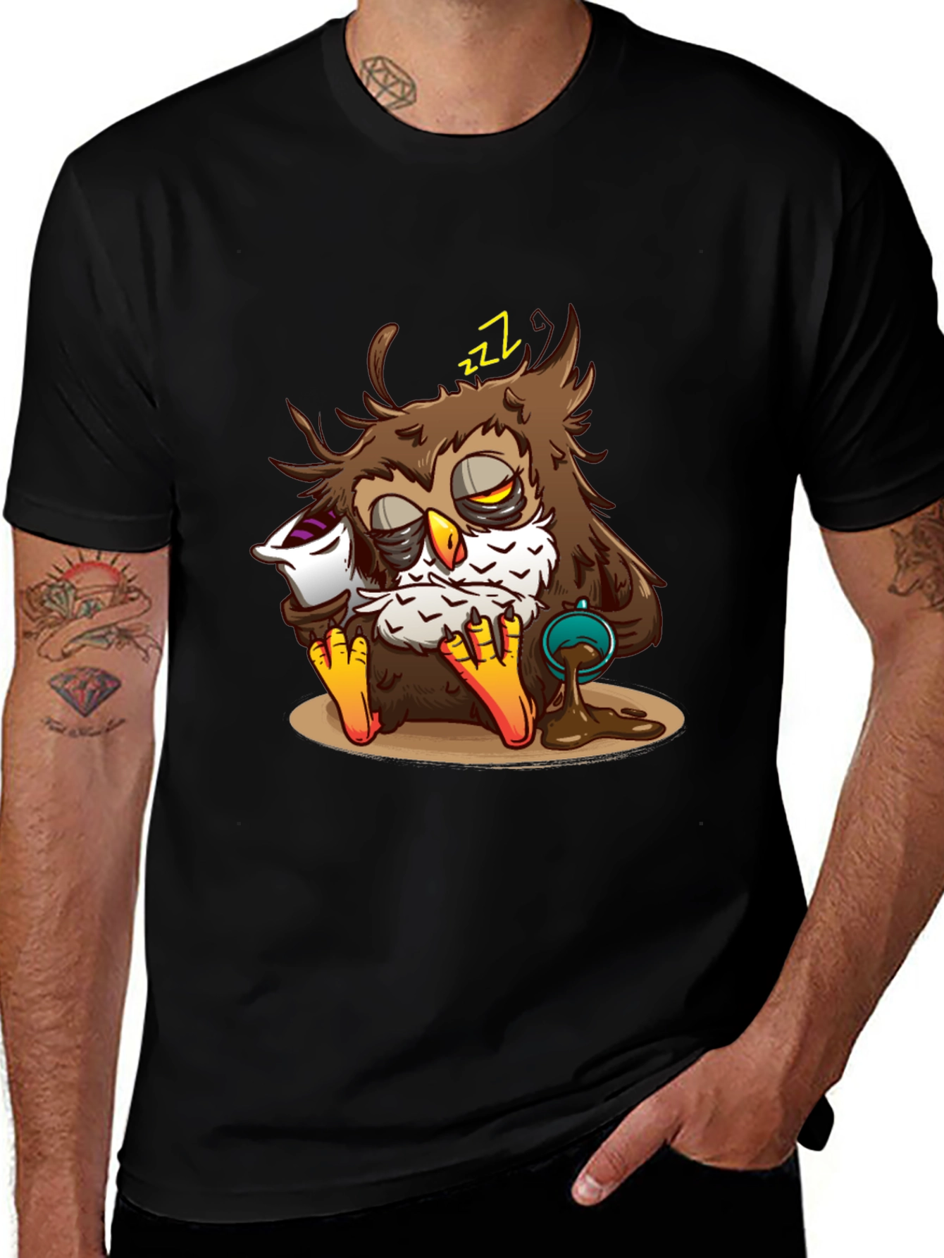 Sleepy Owl Coffee T-Shirt - Unisex Black Tee