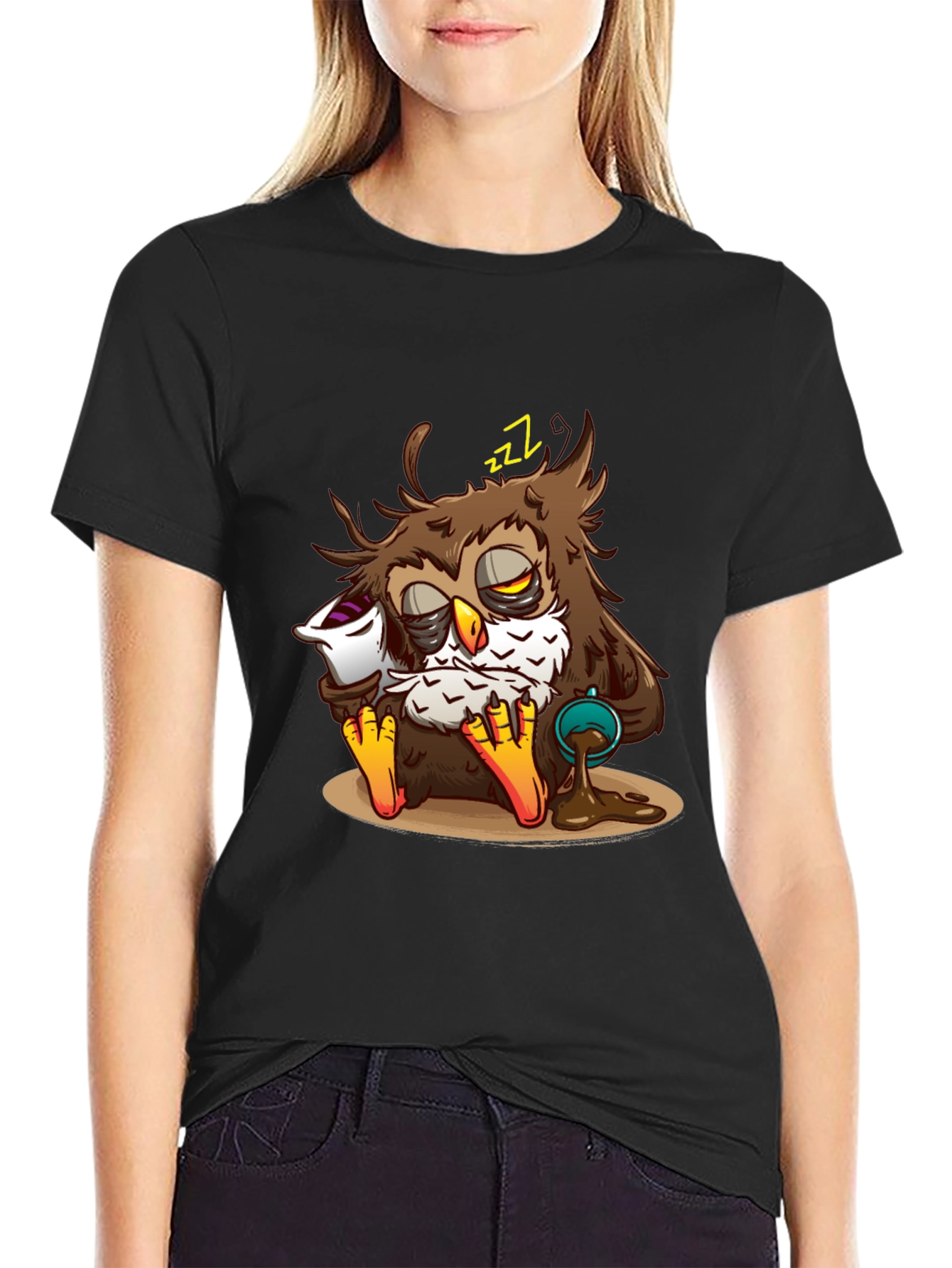 Sleepy Owl Coffee T-Shirt - Unisex Black Tee