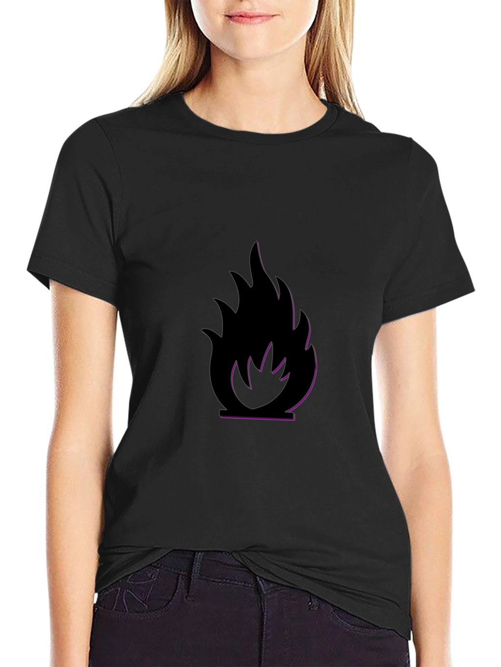 Black T-Shirt with Flame Design