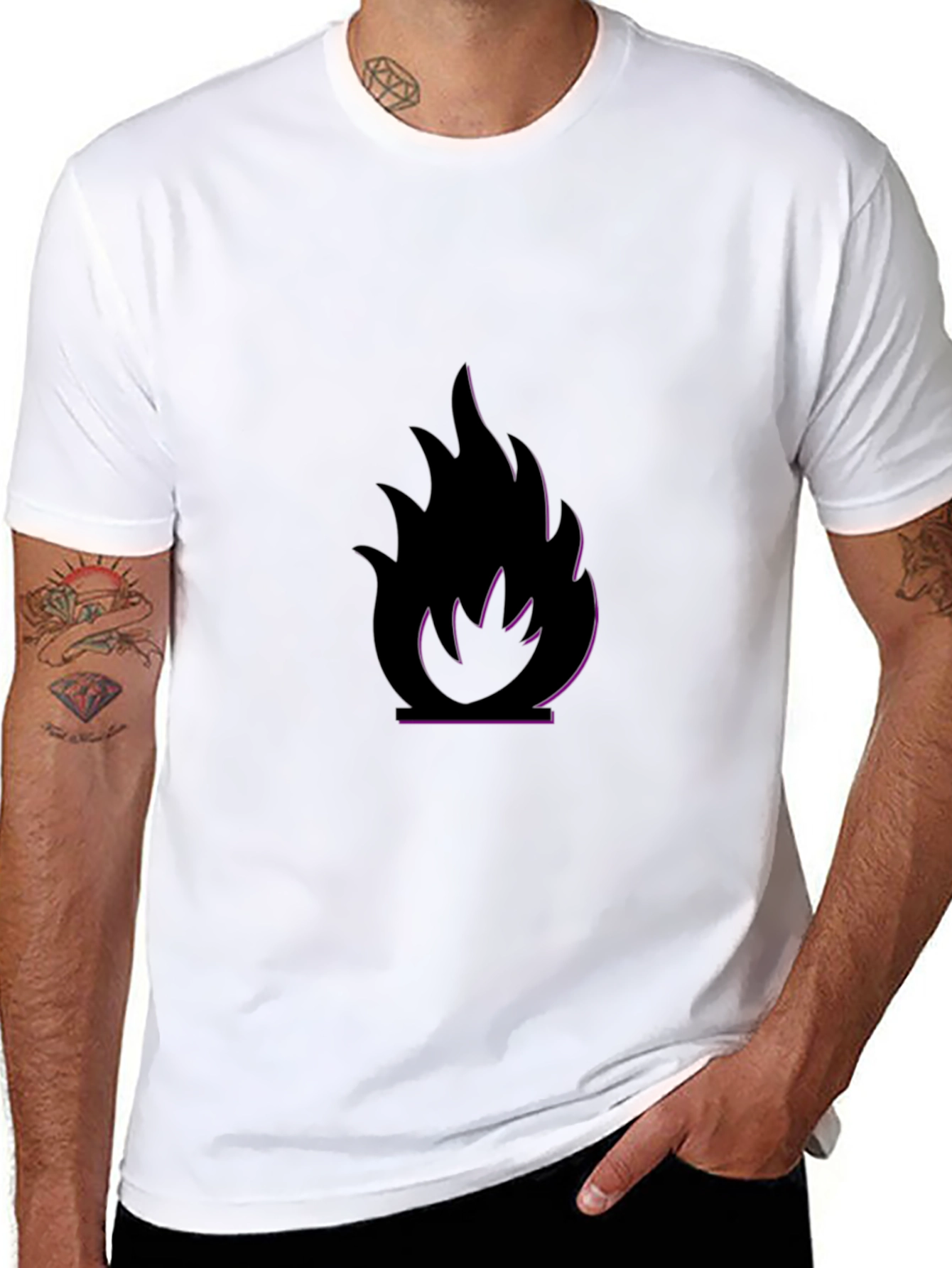 Black T-Shirt with Flame Design