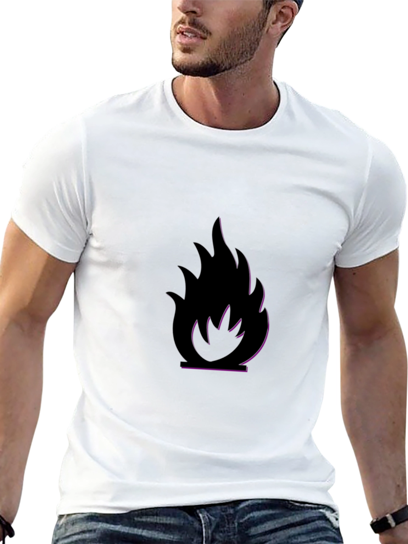 Black T-Shirt with Flame Design
