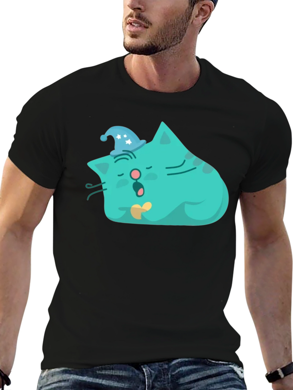 Sleeping Cat Graphic Tee - Black