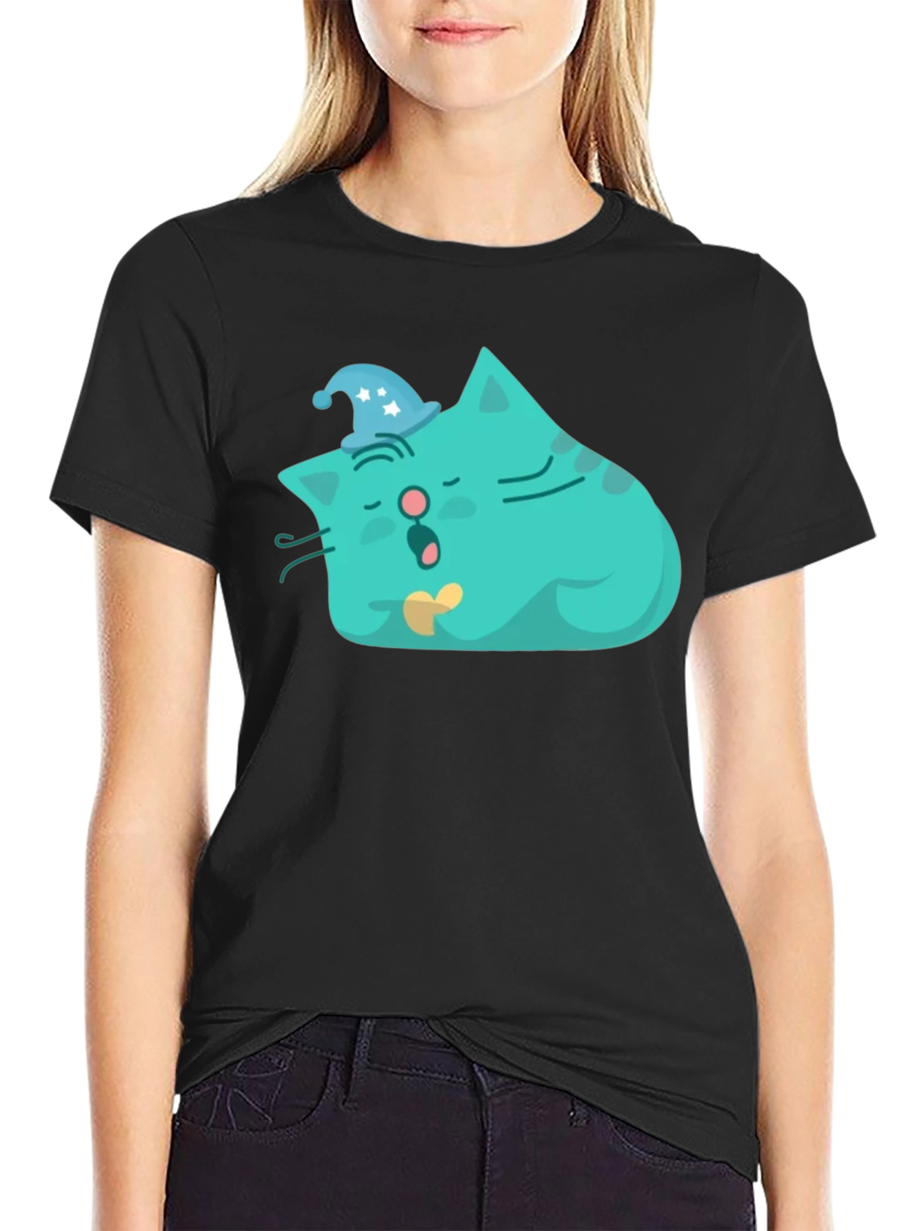 Sleeping Cat Graphic Tee - Black