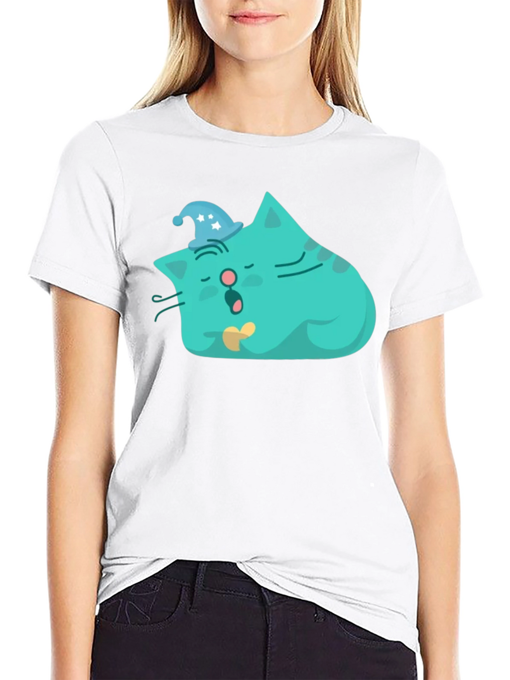 Sleeping Cat Graphic Tee - Black