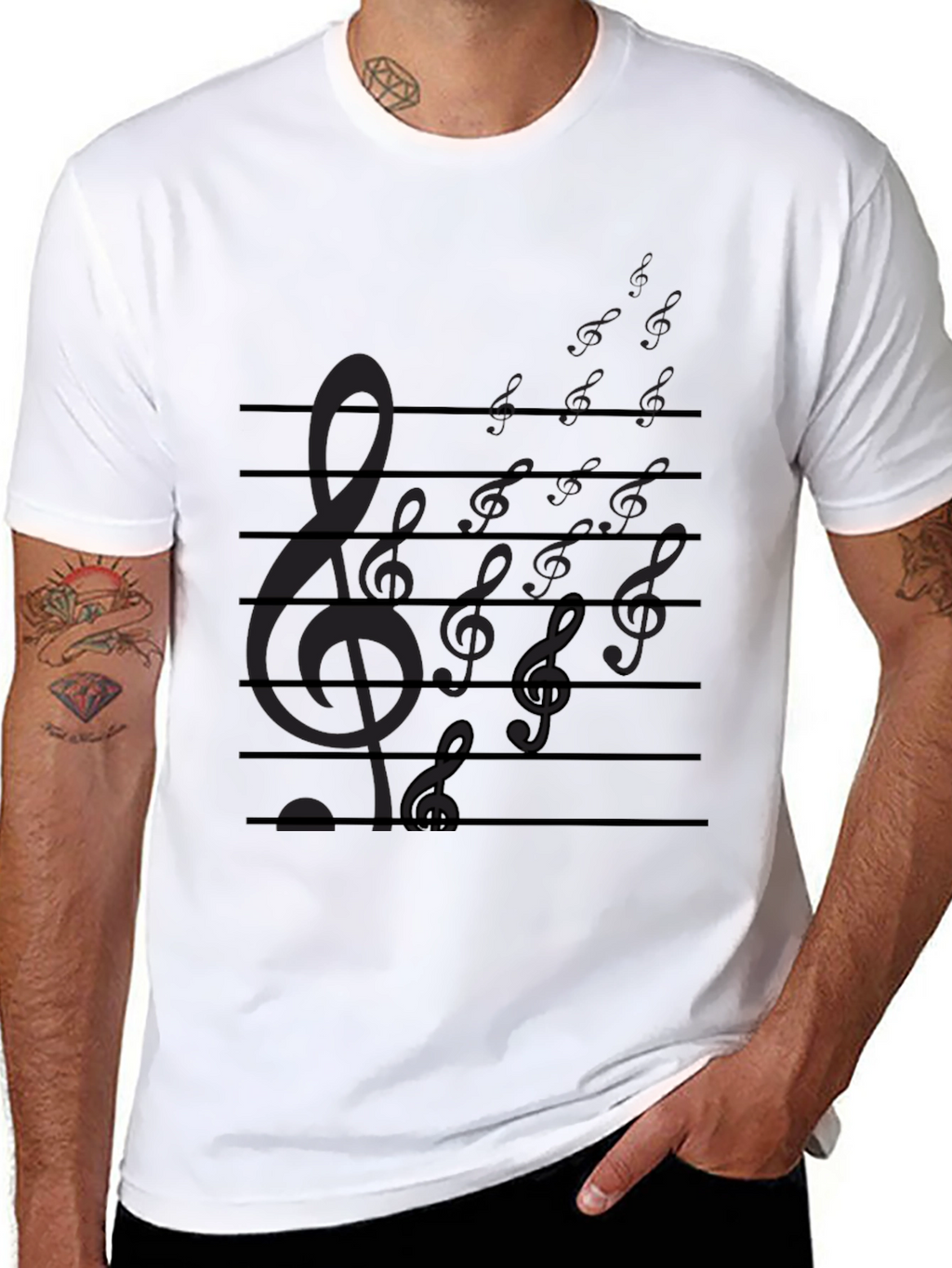 Musical Note Staff Mens Black T-Shirt